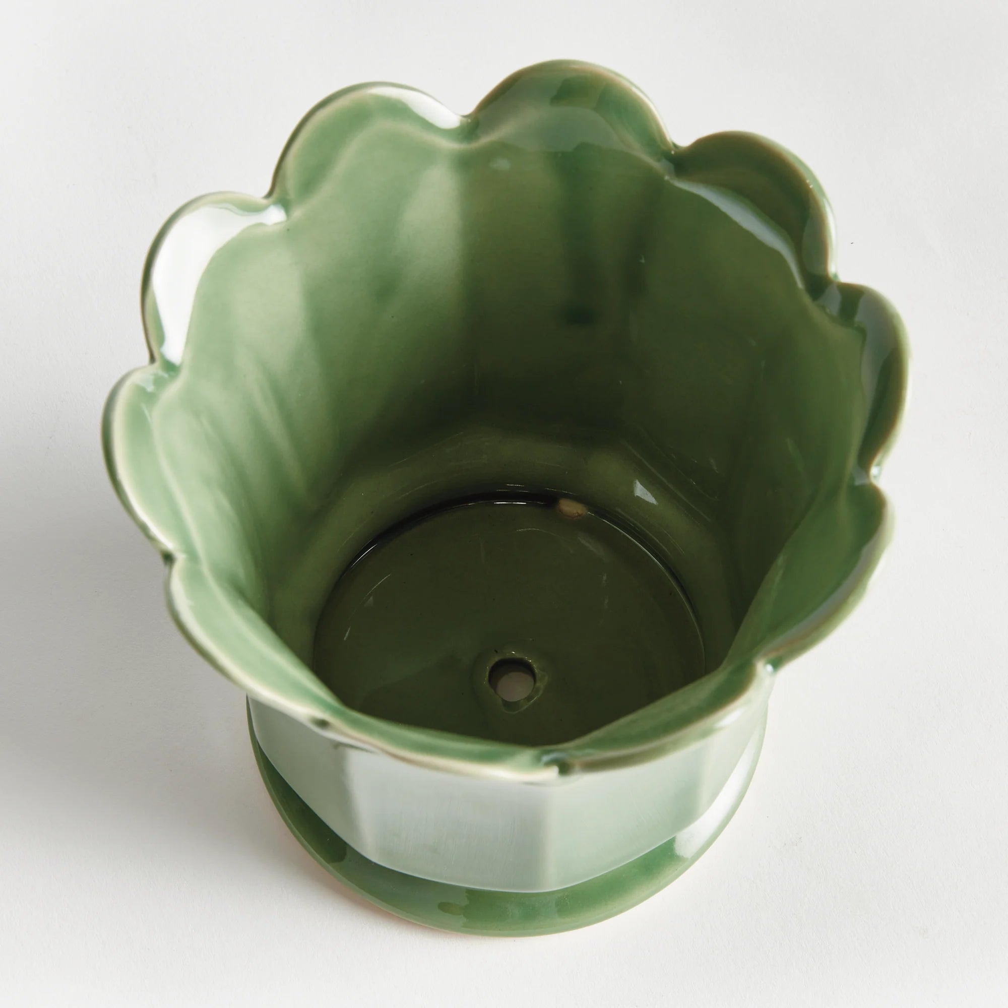Small Maline Footed Pot in Green on a white background at Addison West