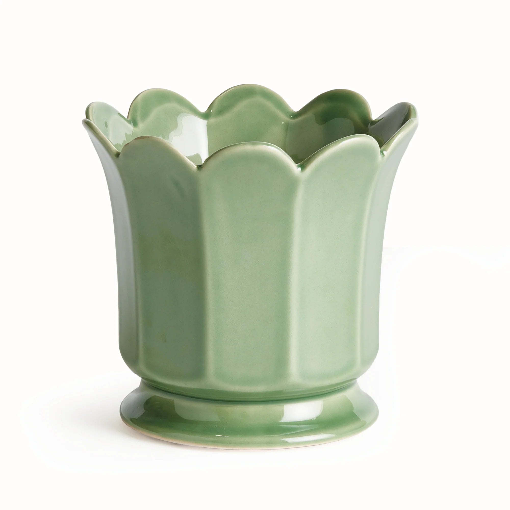 Small Maline Footed Pot in Green on a white background at Addison West