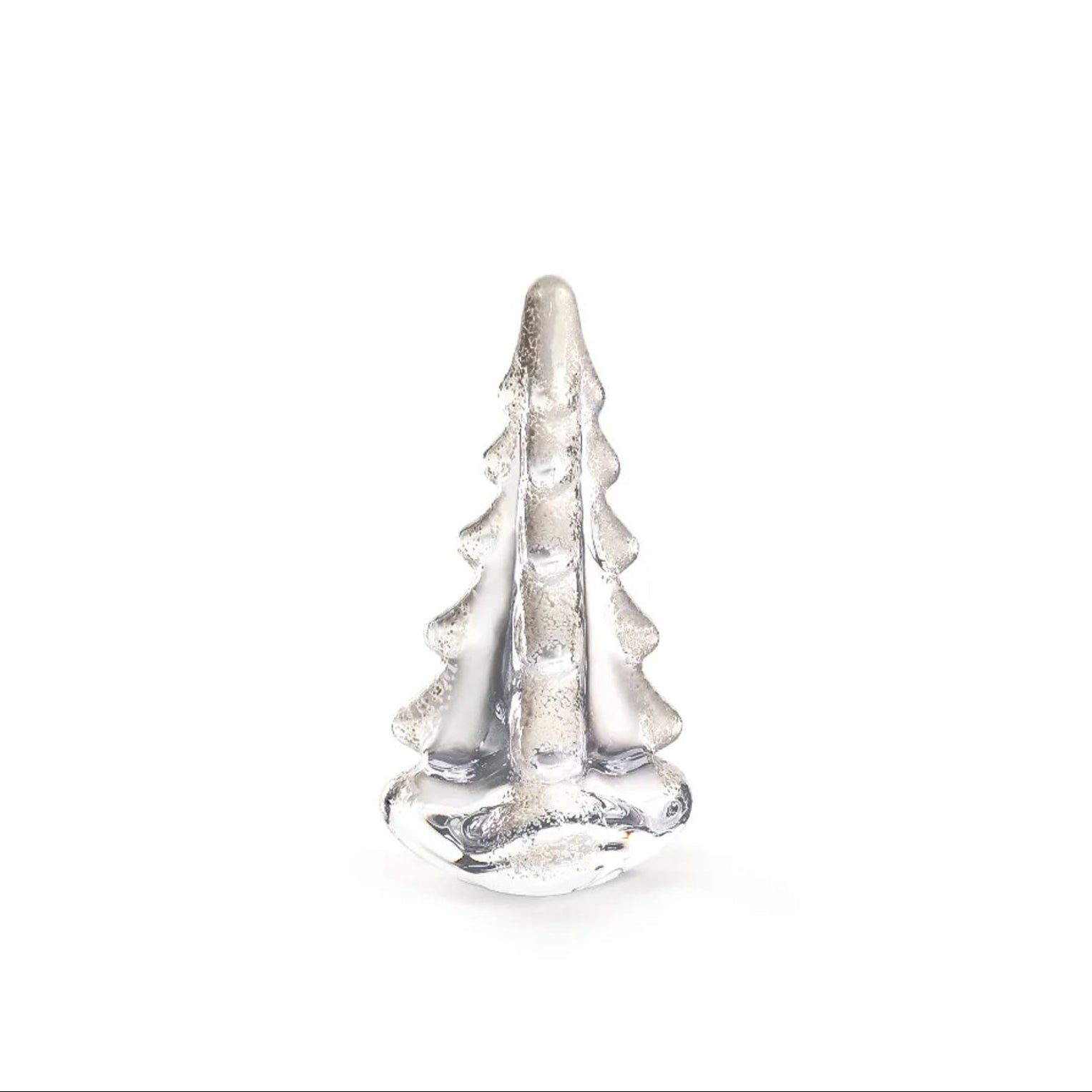 Snowy Branches Evergreen Glass Tree, 4" on a white background at Addison West