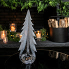 Snowy Branches Evergreen Glass Tree, 16" in a festive holiday styled scene at Addison West