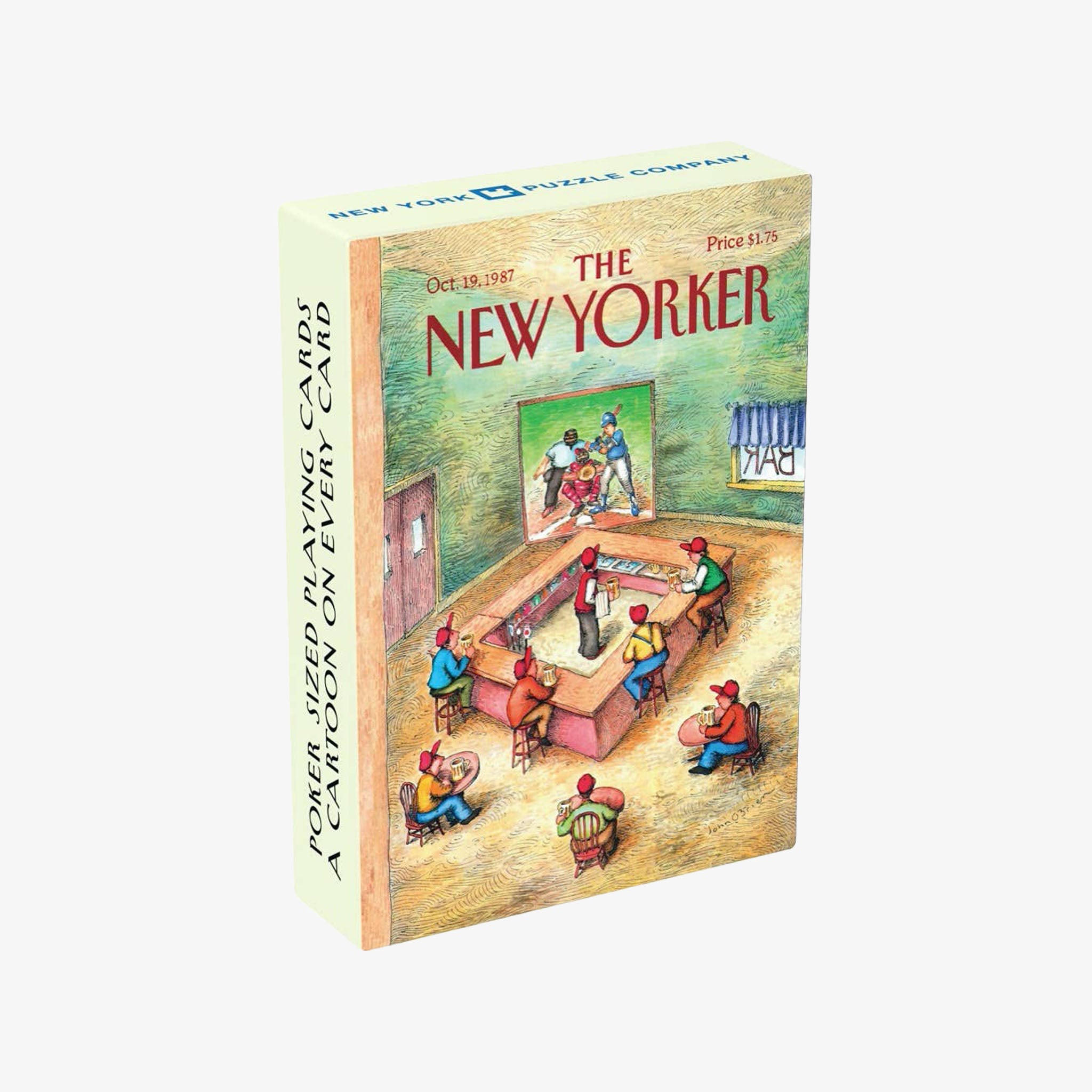 Playing card box featuring 'The New Yorker' magazine cover with a cartoon scene.