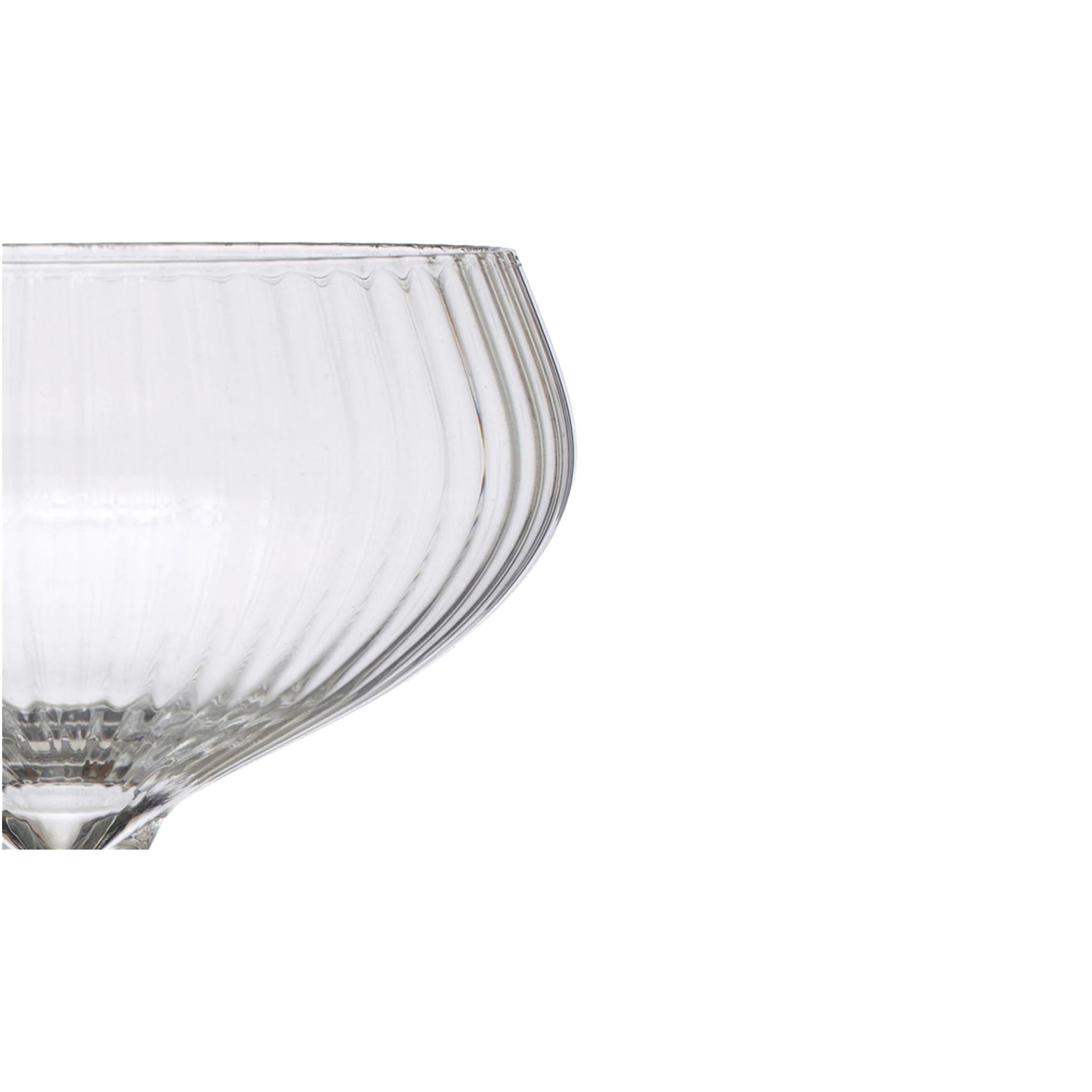 Close u p of Fluted Champagne Coupe on a white background at Addison West