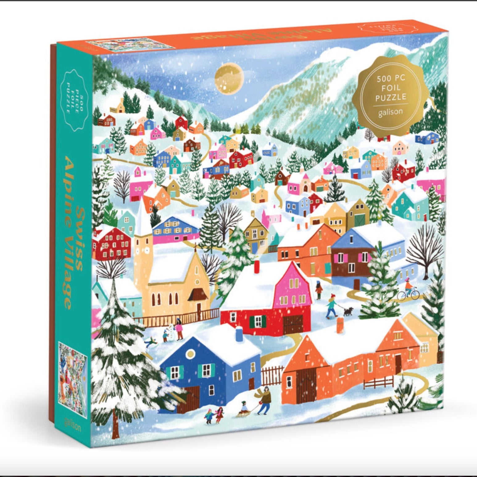 Swiss Alpine Village 500 Piece Foil Puzzle on a white background at Addison West