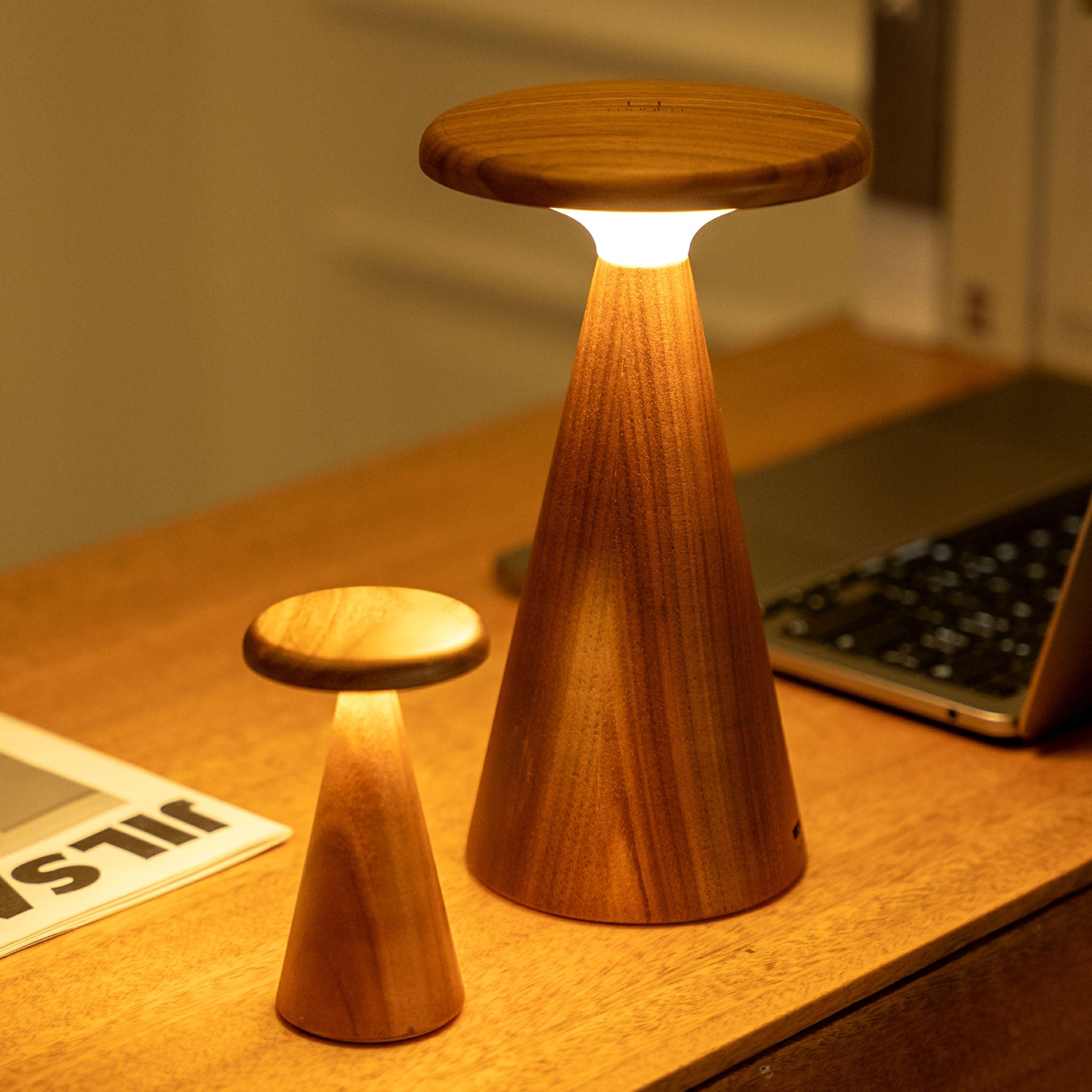 Sylva Table Lamp in Walnut on a table at Addison West