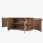 Natural reeded side board with four doors on a white background