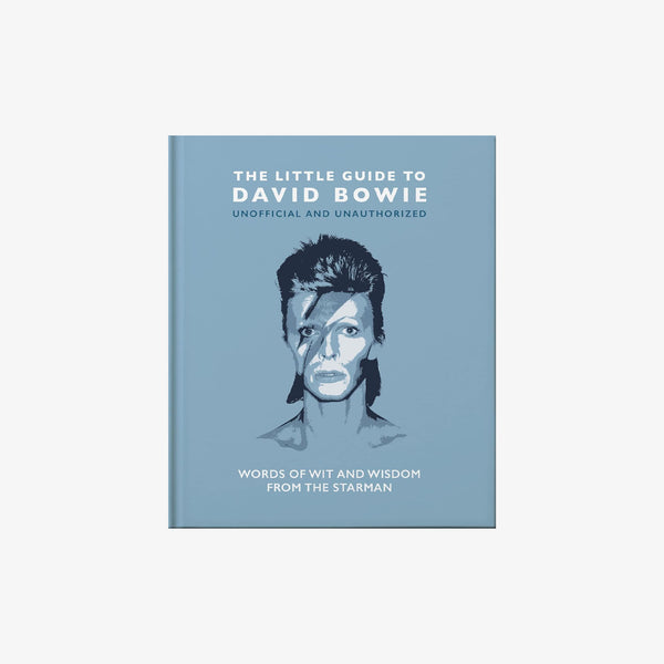 Light blue front cover of book titled 'the little guide to david bowie' on a white background