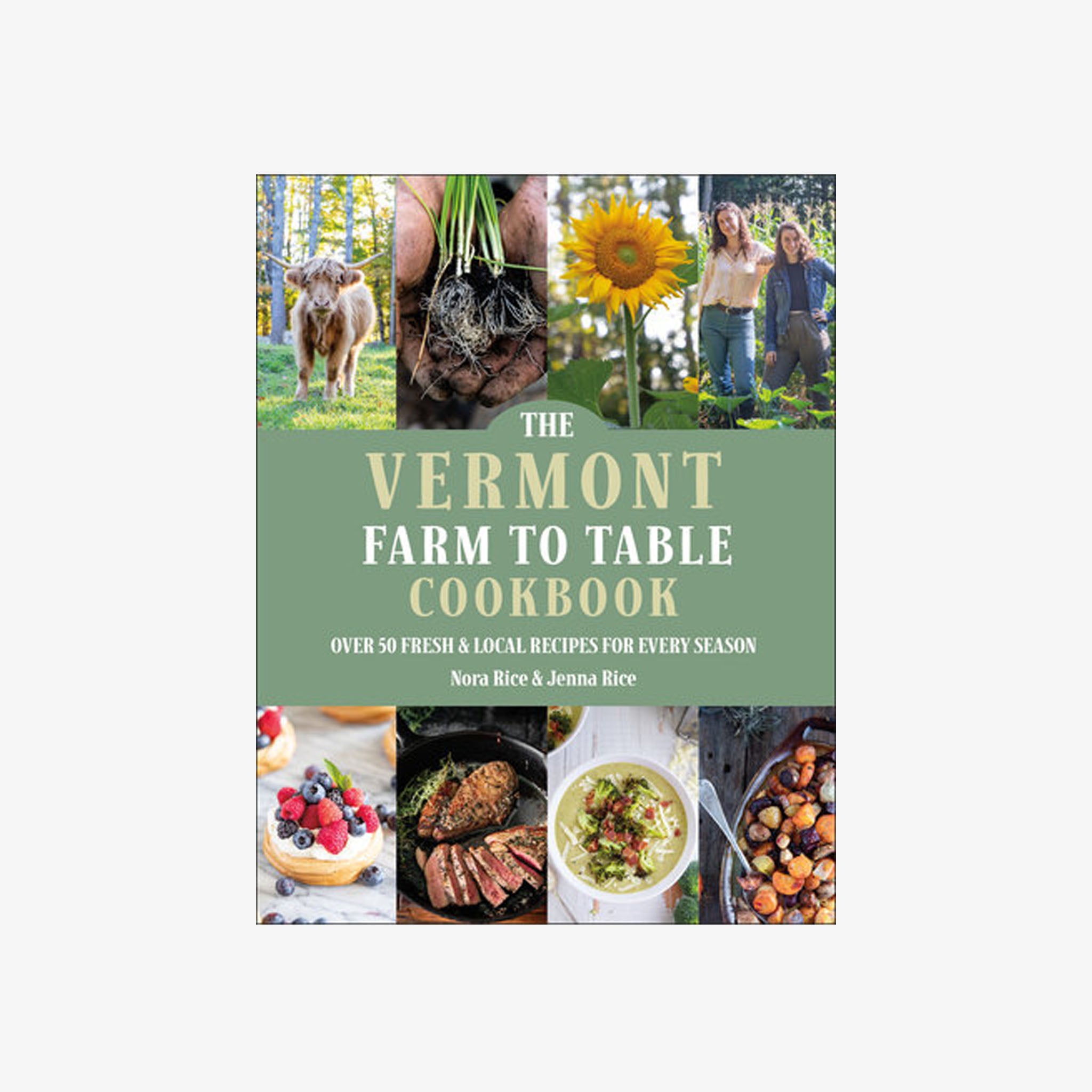 Book cover of 'The Vermont Farm to Table Cookbook' with images of food and nature.