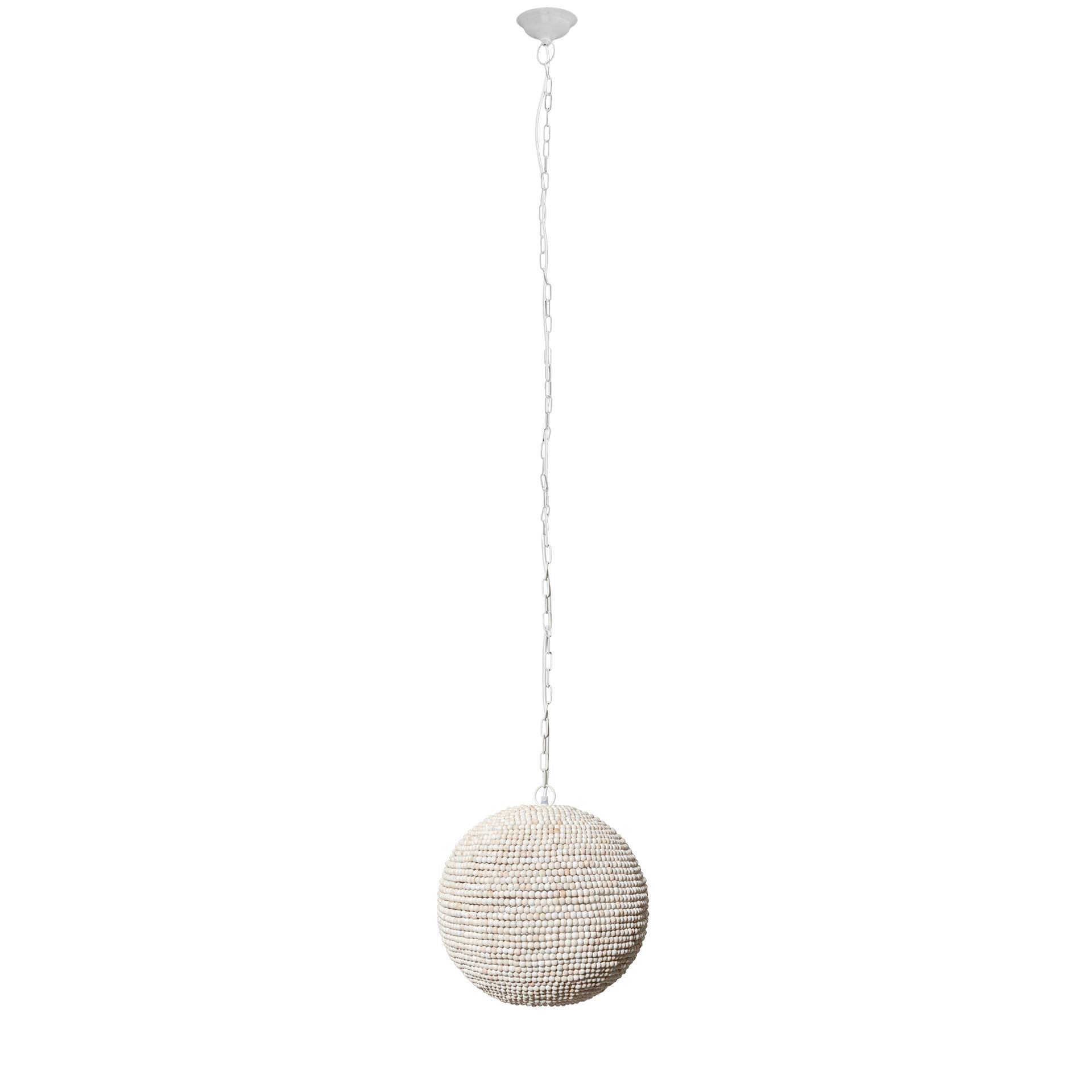 Theta 15.5x14.5 White-Washed Wood Beaded Pendant Light on a white background