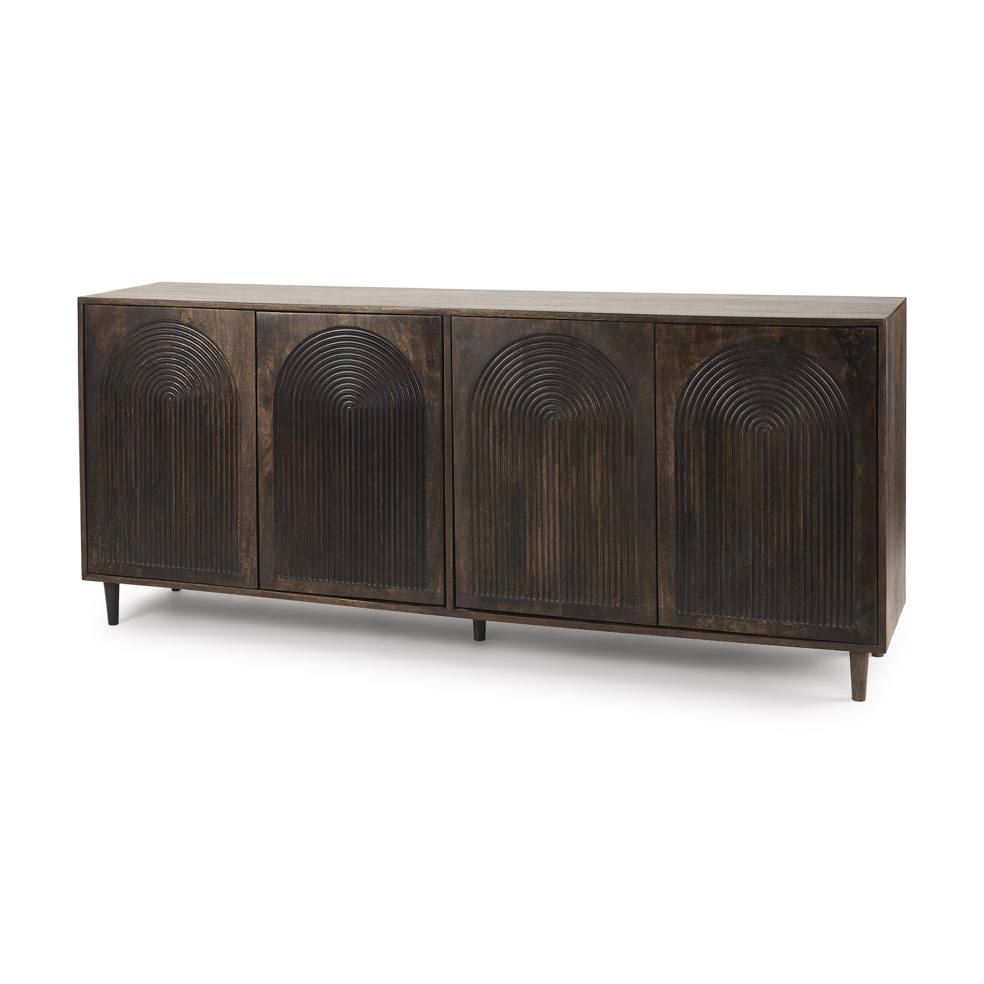 Tucker Dark Brown w/ Carved Arch Pattern 4 Door Sideboard on a white background