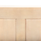 Close up of the back of Tucker Light Brown Wood w/ Carved Arch Pattern 4 Door Sideboard on a white background