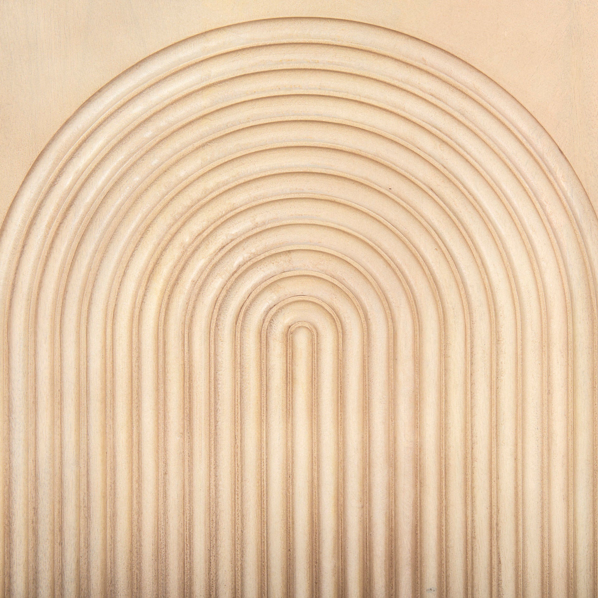 Close up of Tucker Light Brown Wood w/ Carved Arch Pattern 4 Door Sideboard