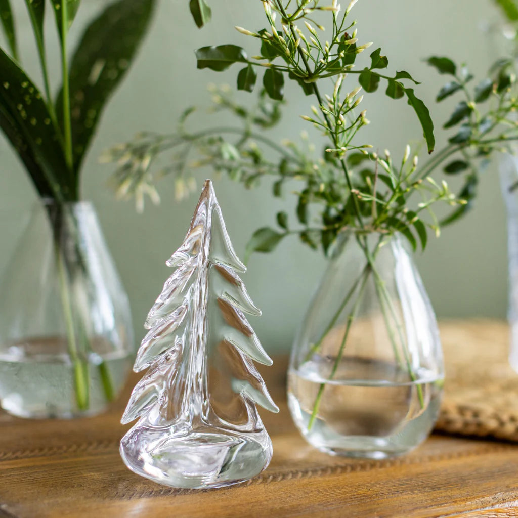 Vermont Evergreen Glass Tree on a table at Addison West