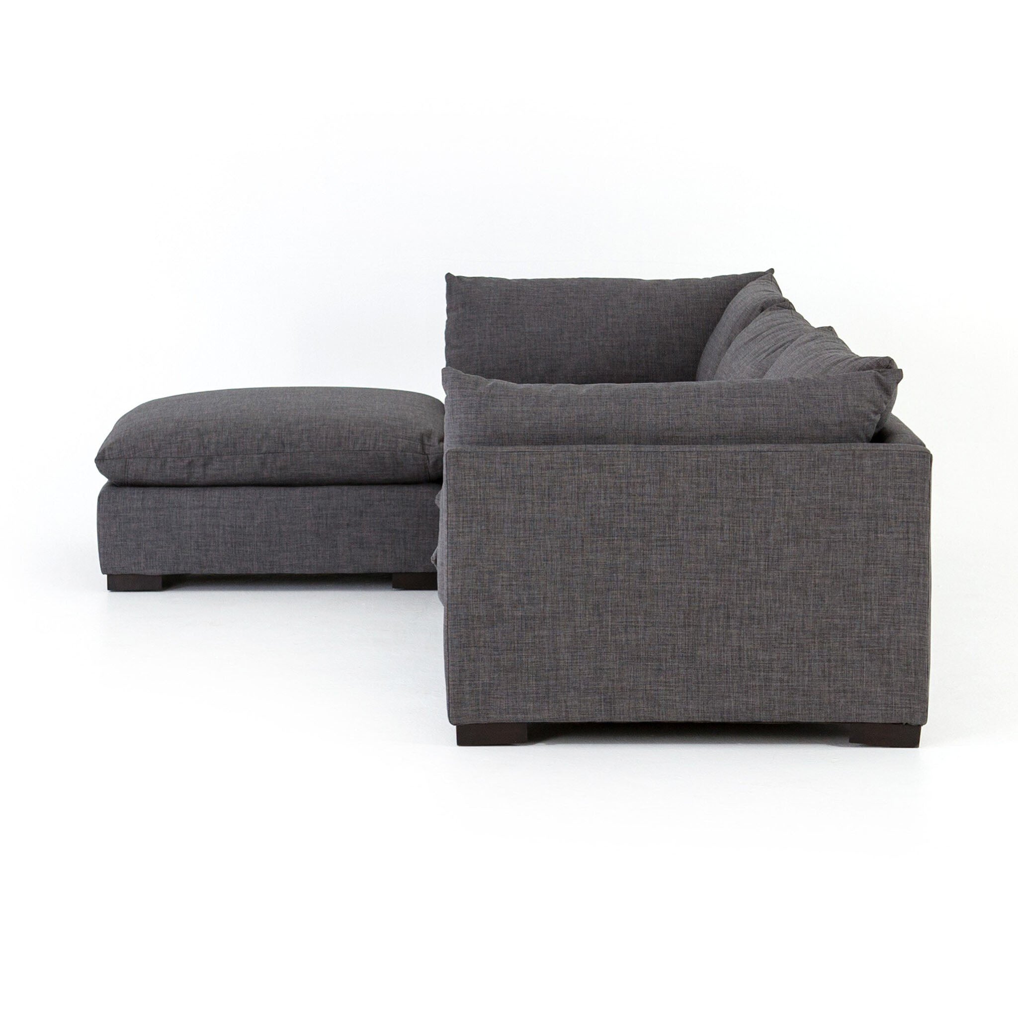 Four Hands Westwood 3-Piece Sectional With Ottoman in Bennett Charcoal - Addison West