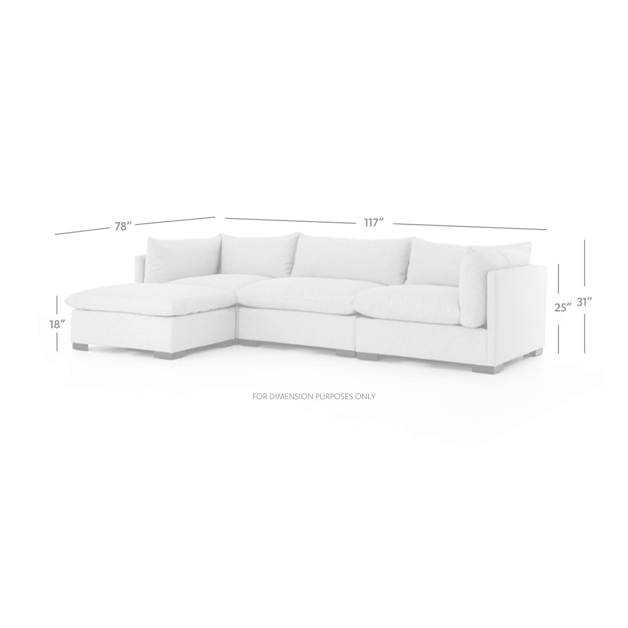 Four Hands Westwood 3-Piece Sectional With Ottoman in Bennett Moon - Addison West