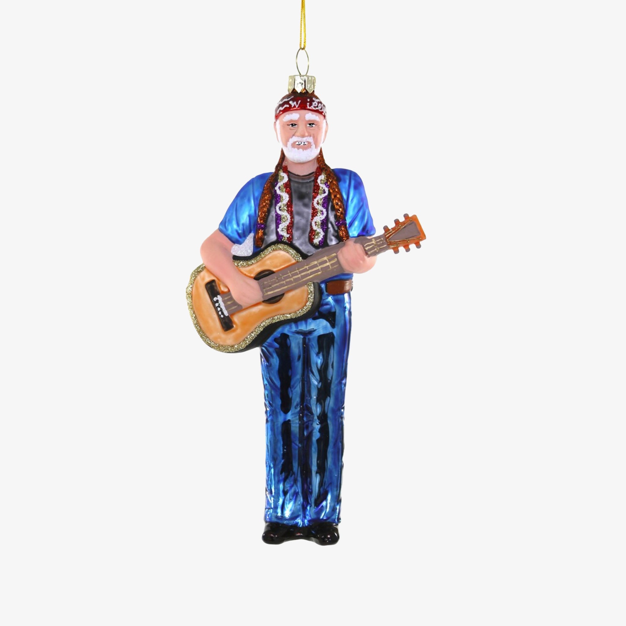 Cody Foster Willie Nelson with Guitar Ornament on a white background