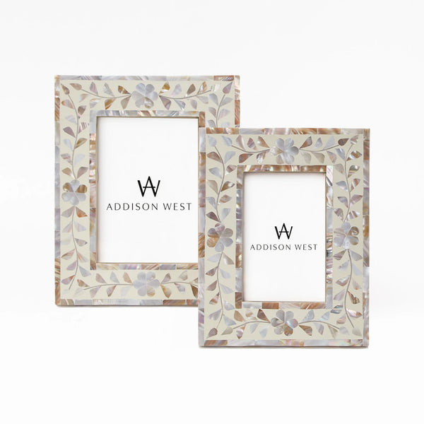 Mother of pearl picture frames on a white background