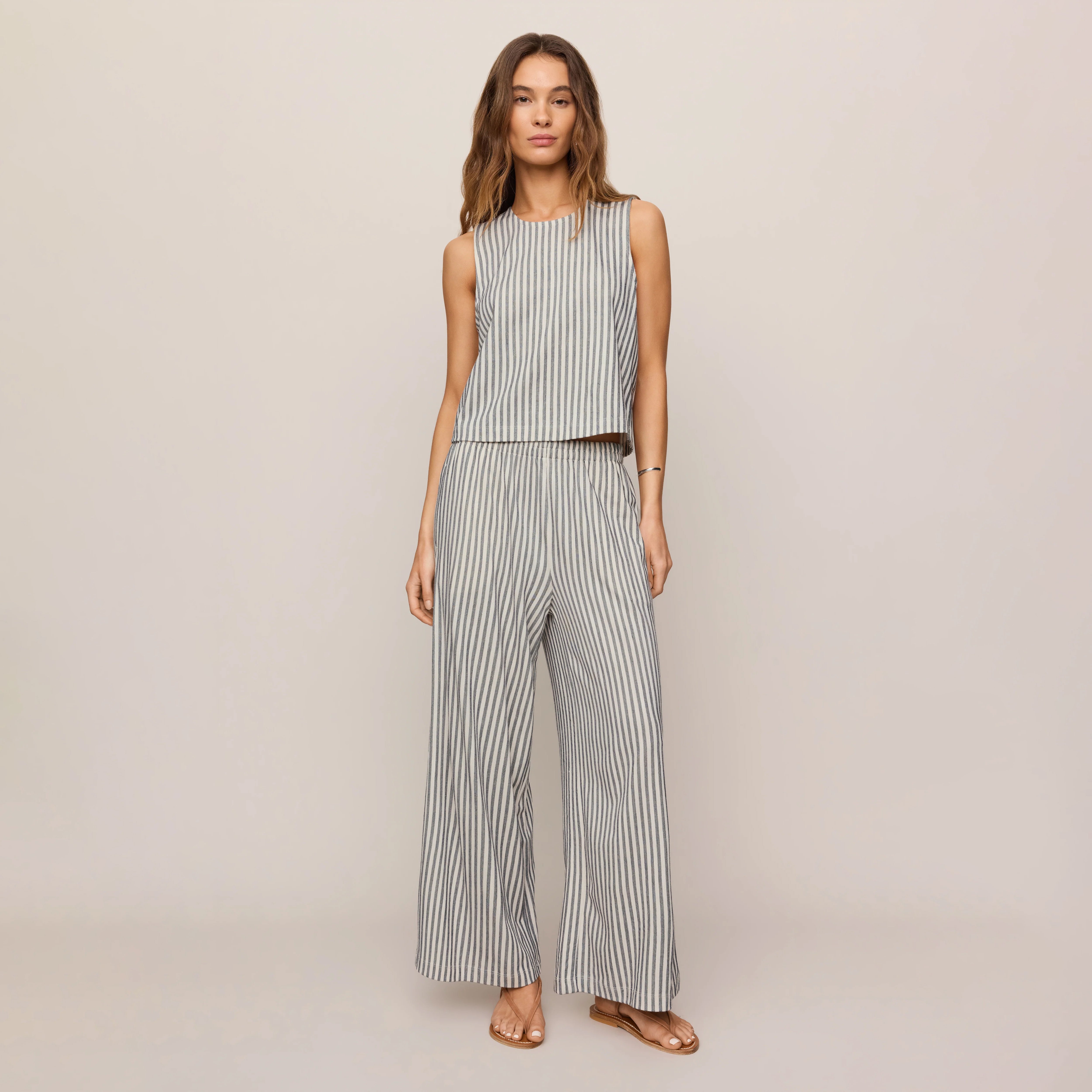 Z Supply Sloane Knit Striped Top in Eclipse shown on model on plain background.