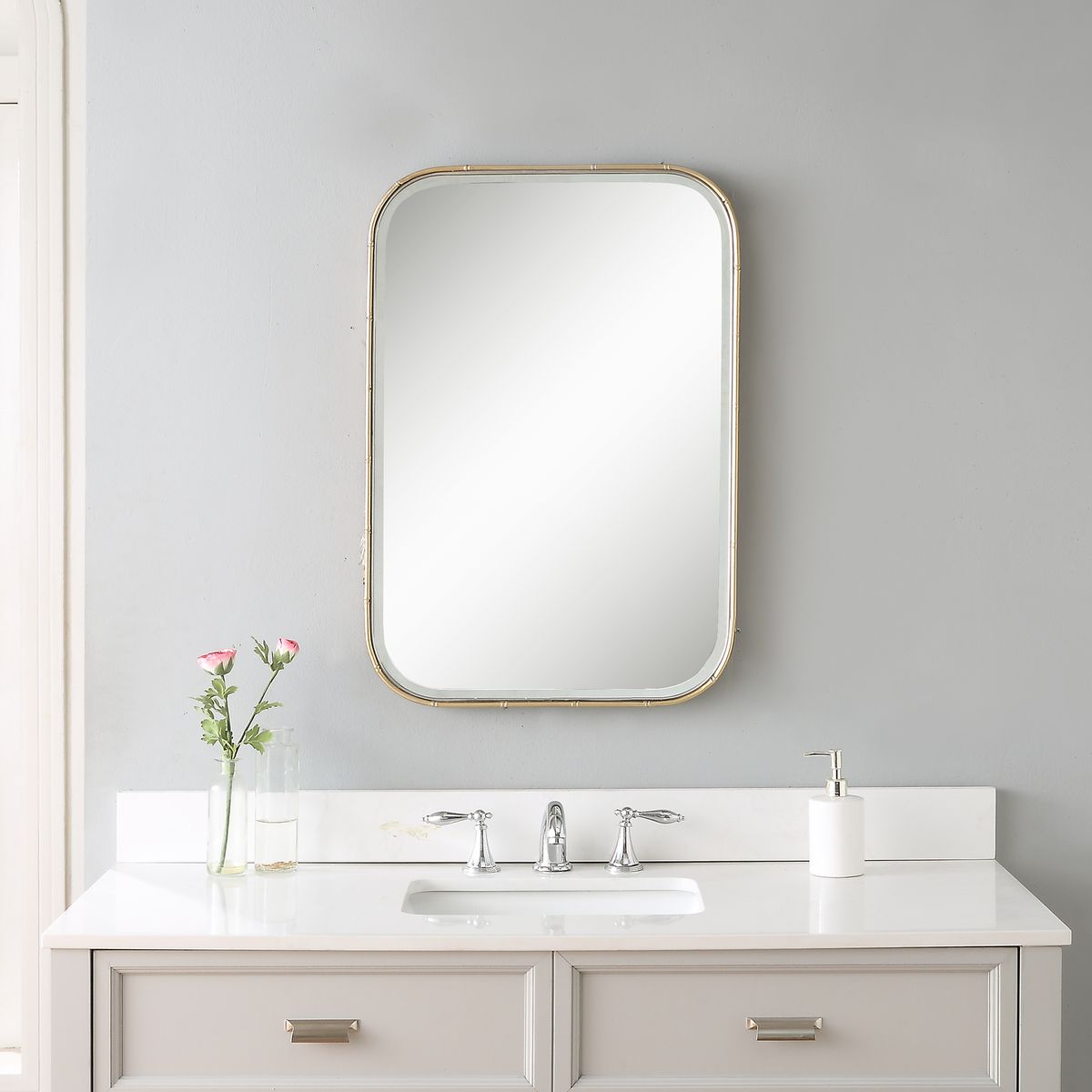 Marwell Vanity Accent Mirror on a white wall in a bathroom at Addison West