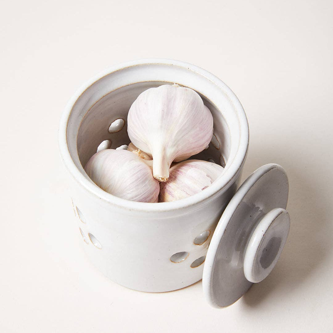 Farmhouse Pottery Silo Garlic Keeper on a white background at Addison West