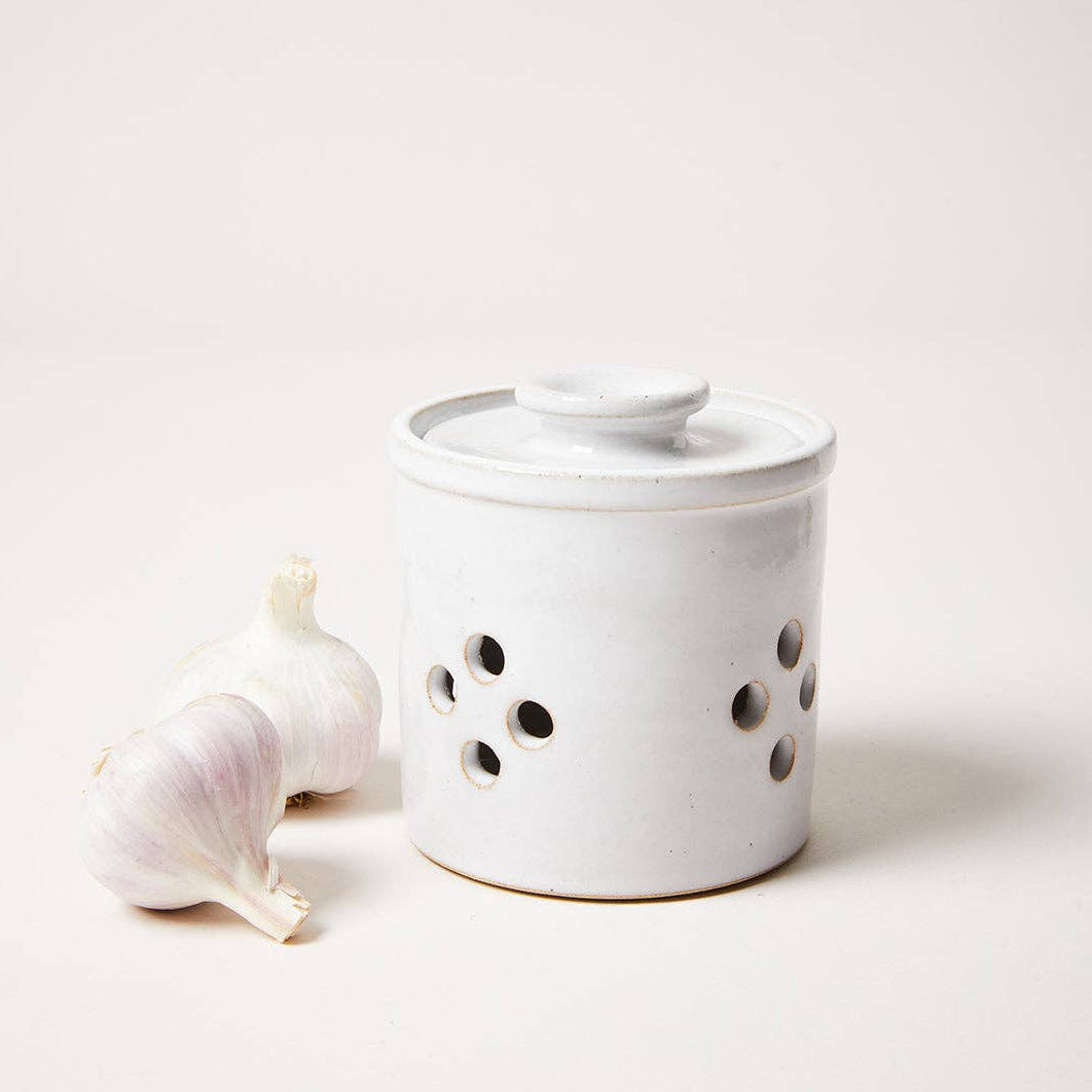 Farmhouse Pottery Silo Garlic Keeper on a white background at Addison West