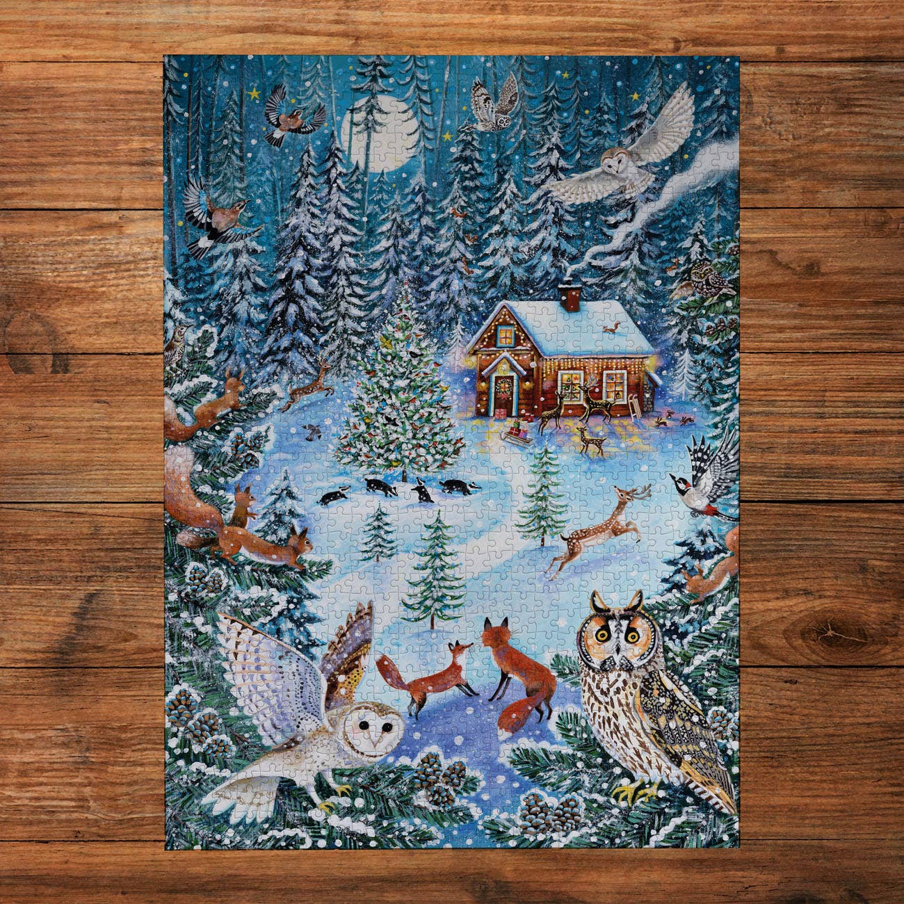 Dancing in the Moonlight 1000 Piece Puzzle on a wood table at Addison West