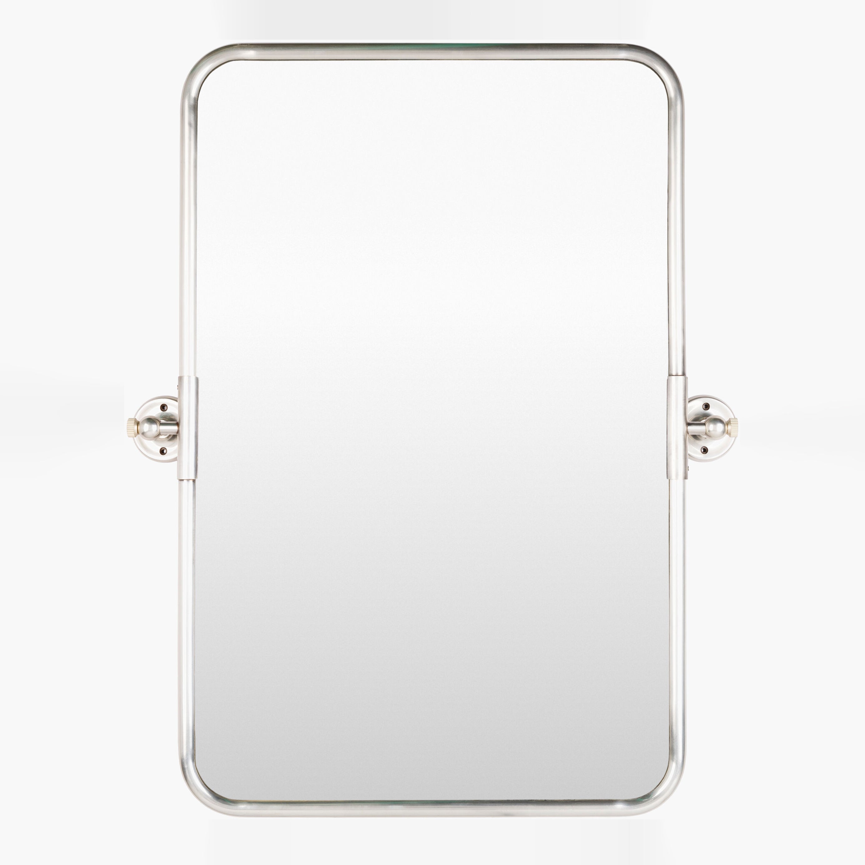 Burnish Accent Mirror in Antiqued Silver on a white background at Addison West