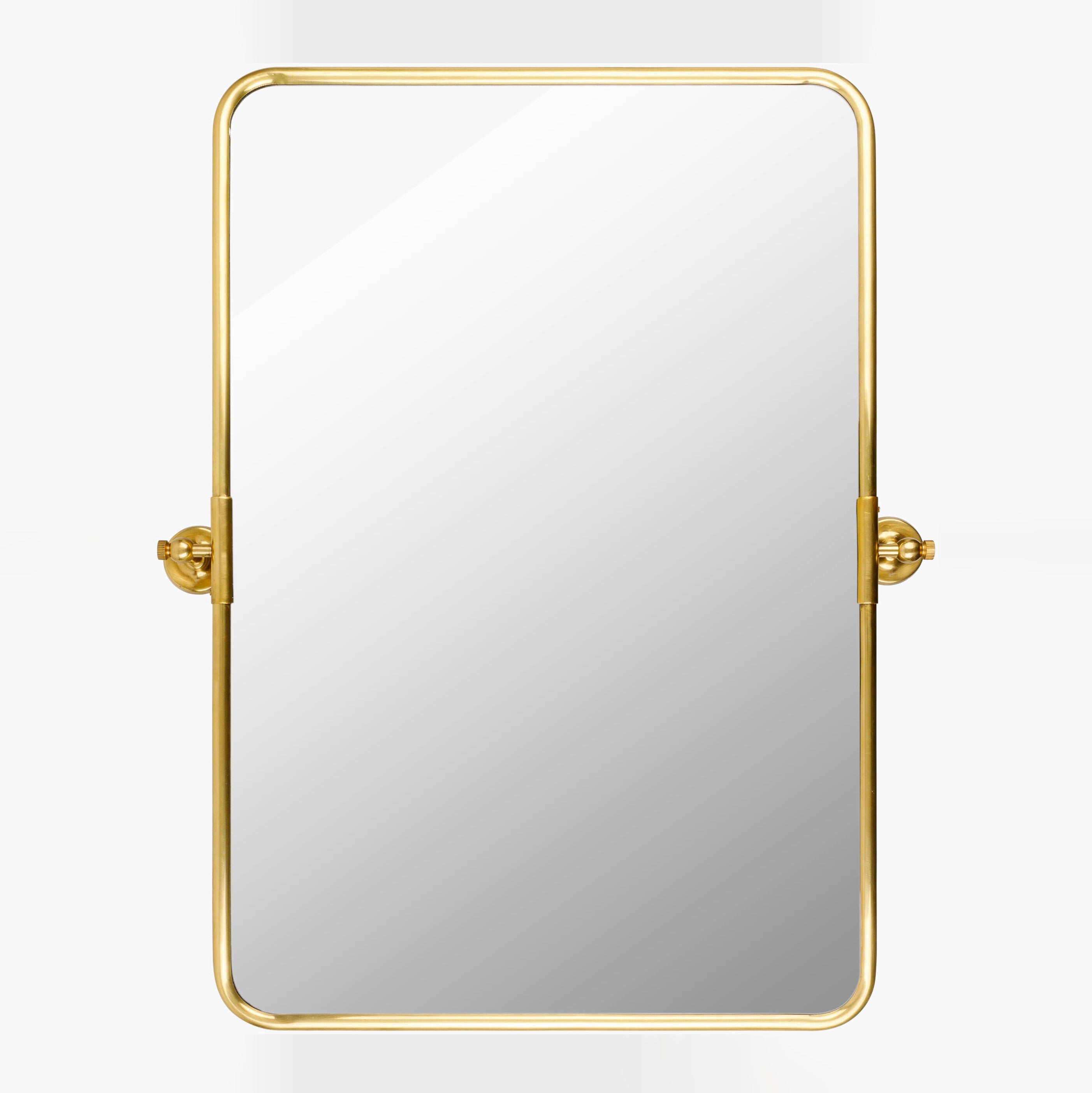 Burnish Accent Mirror in Antiqued Gold on a white background at Addison West