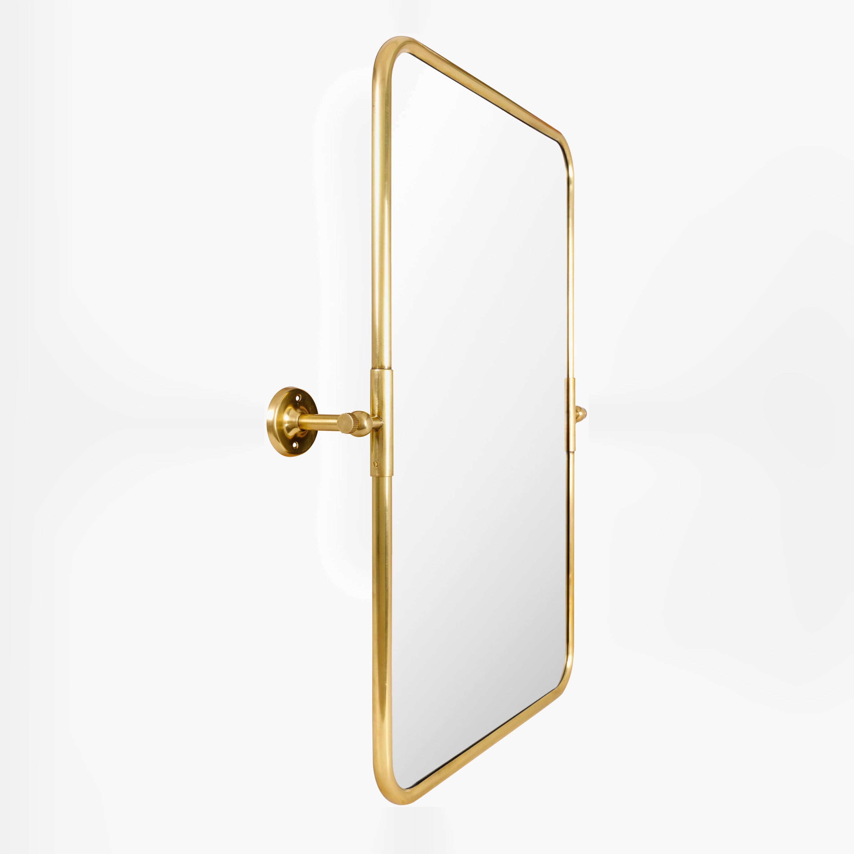 Burnish Accent Mirror in Antiqued Gold on a white background at Addison West