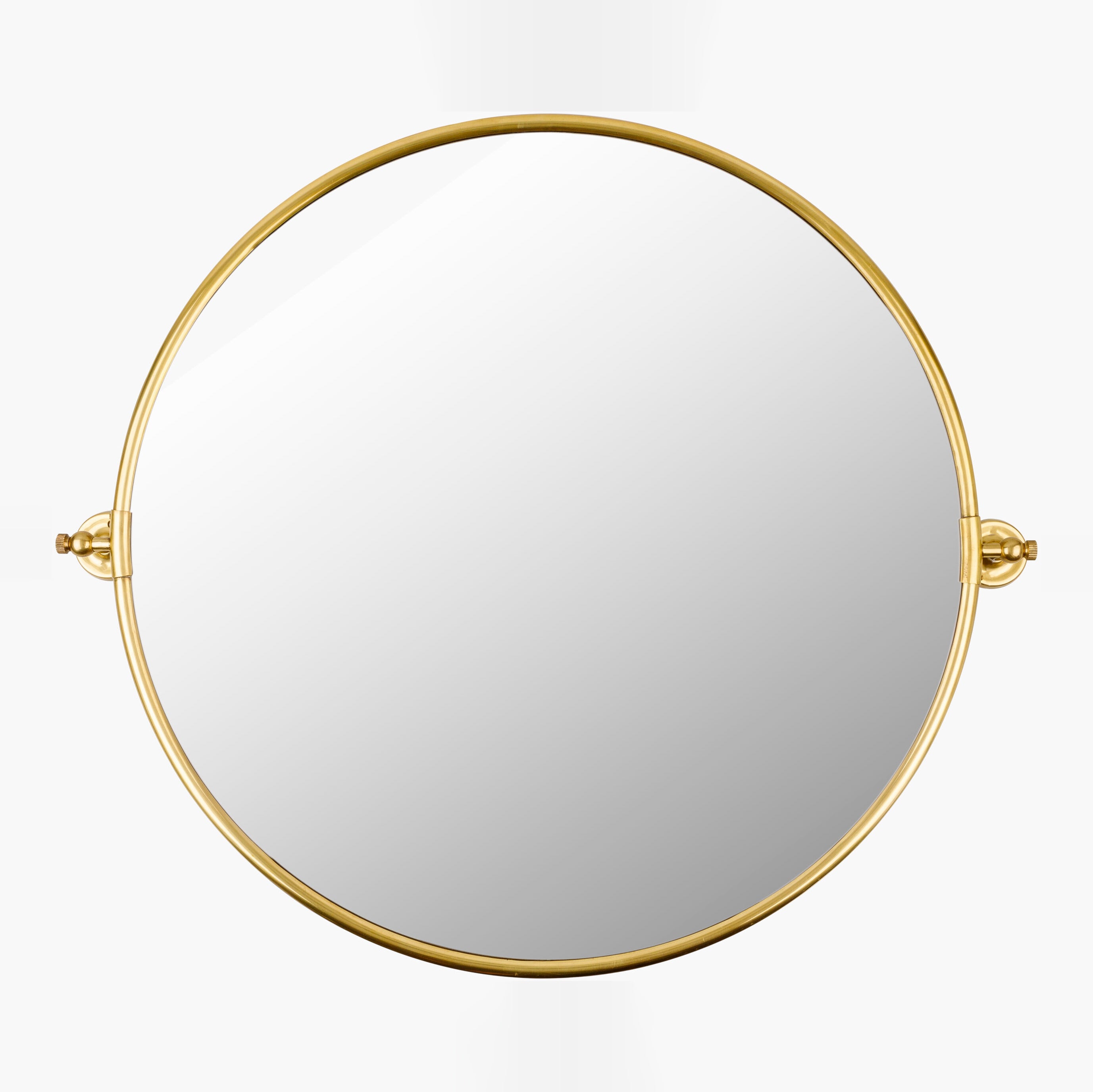 Burnish Round Accent Mirror in Antiqued Gold on a white background at Addison West