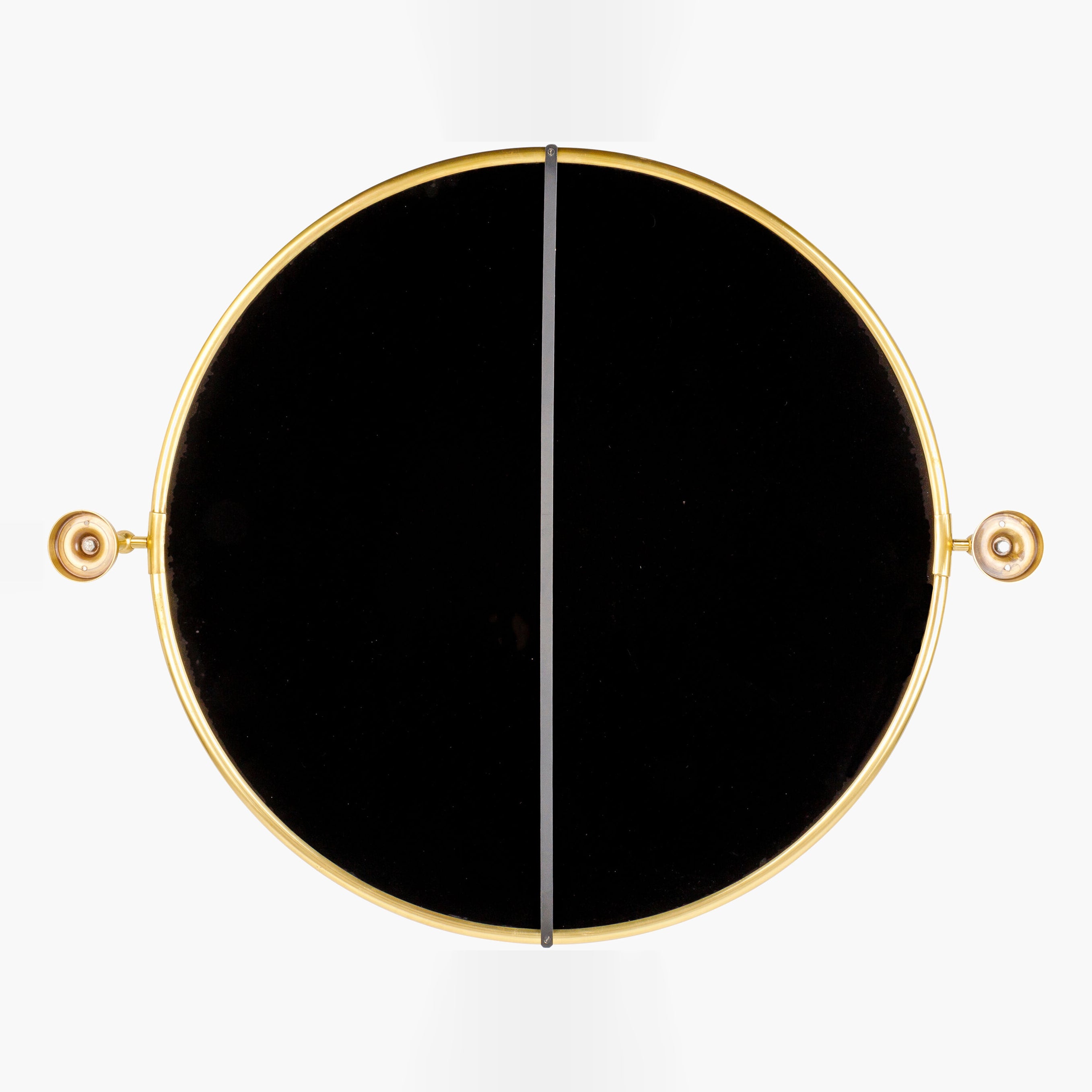 Back of Burnish Round Accent Mirror in Antiqued Gold on a white background at Addison West
