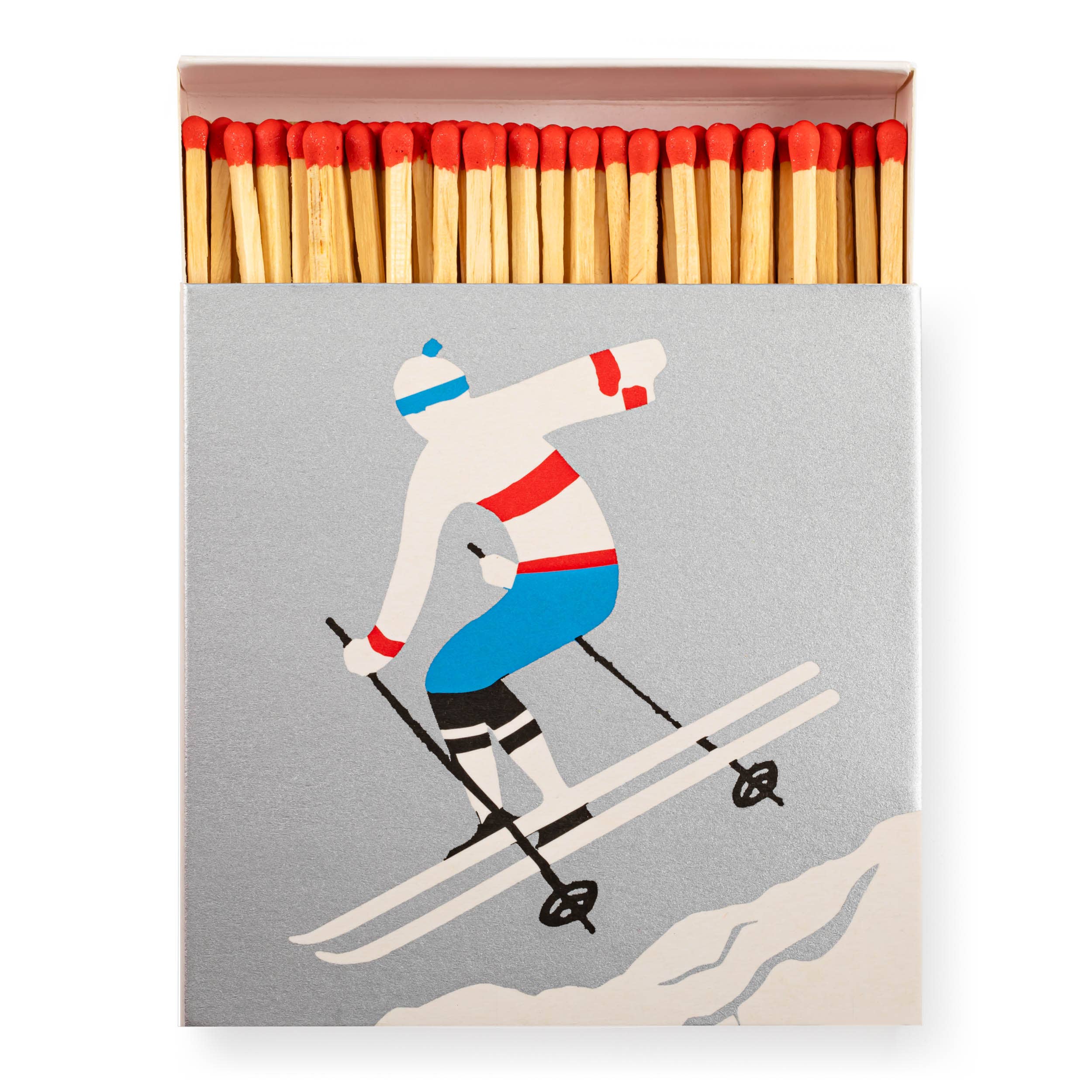 Matches with a skier design on the box