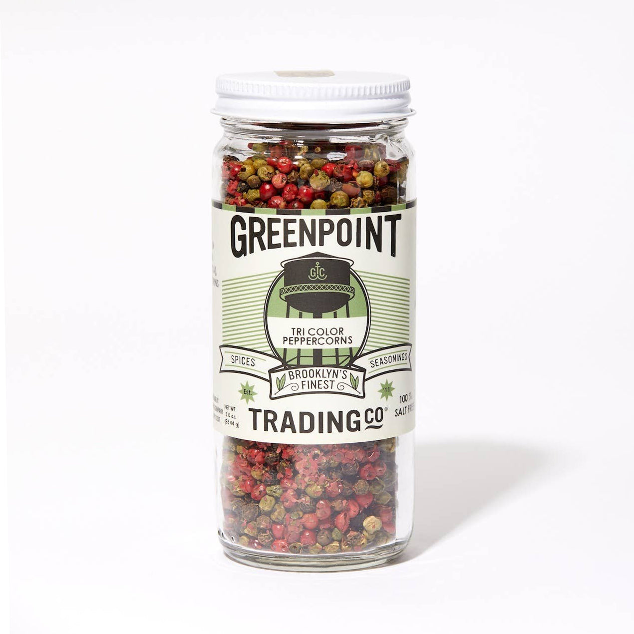 Greenpoint Trading Co. Tri-Color Peppercorns on a white background at Addison West