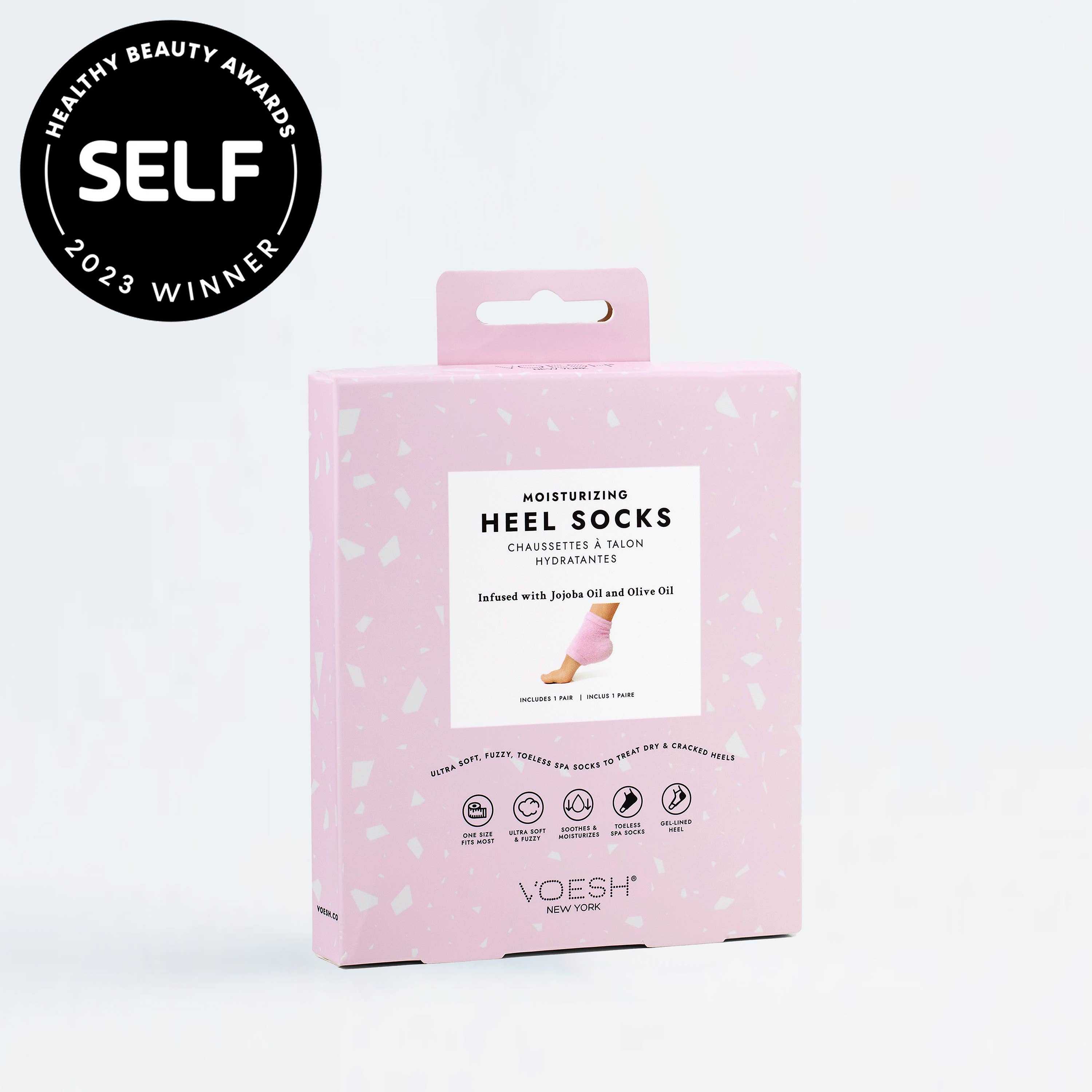 Moisturizing Heel Socks in Pink on a white background at Addison West