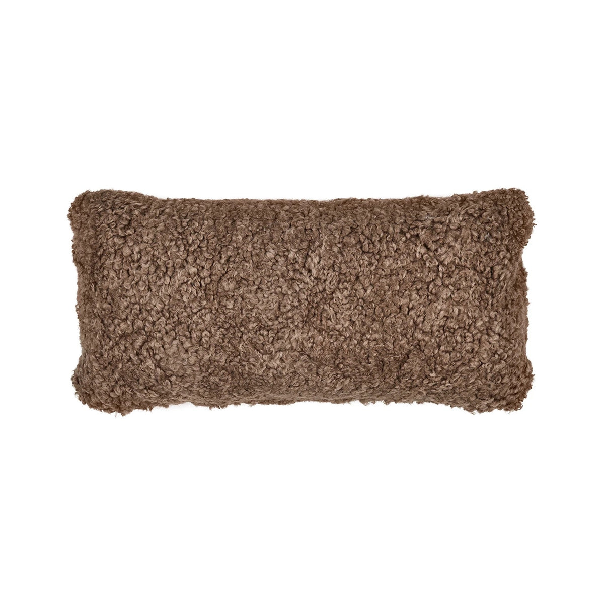 Short Wool Sheepskin Lumbar Throw Pillow in Taupe on a white background at Addison West