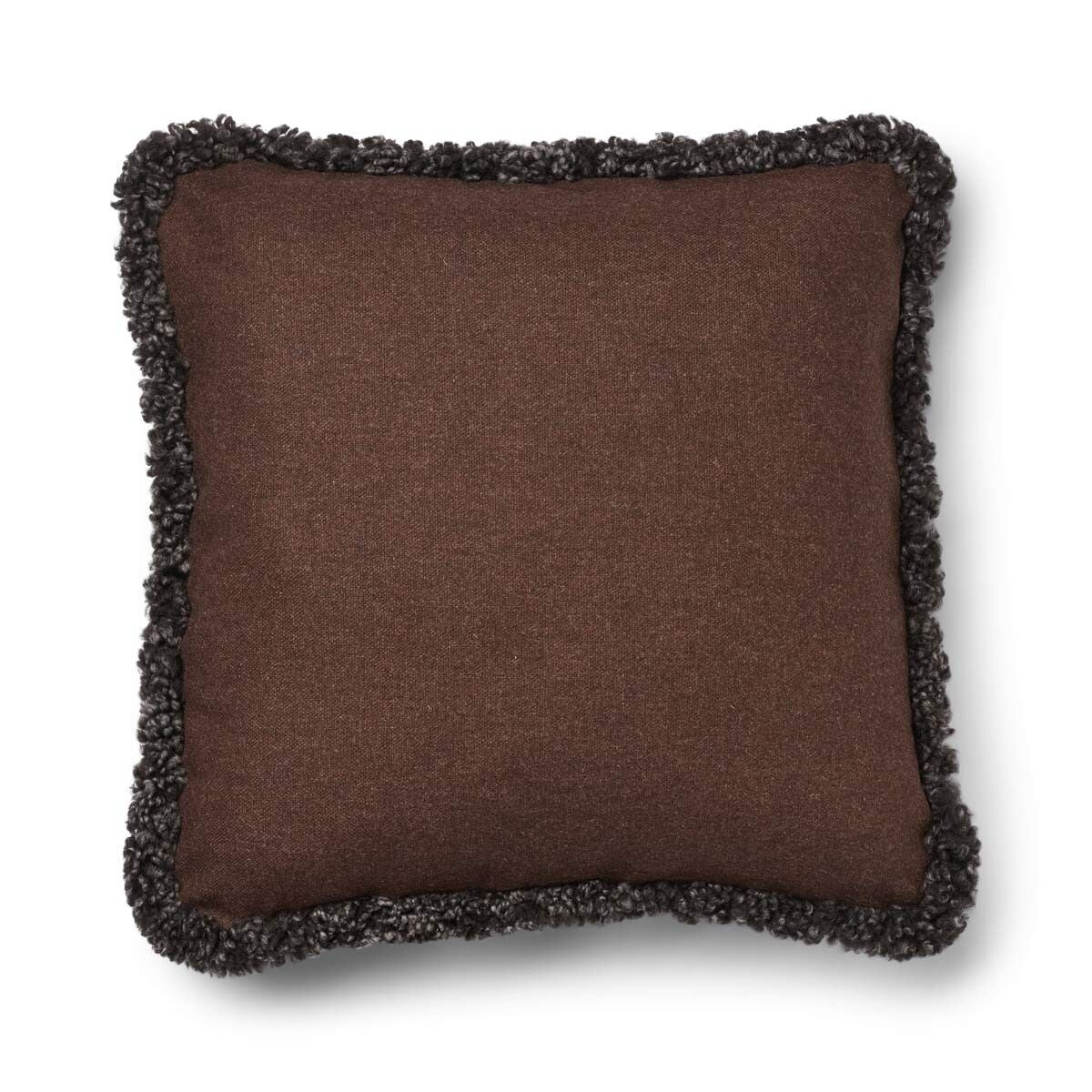 Short-Wool Sheepskin Cushion in Cocoa on a white background at Addison West