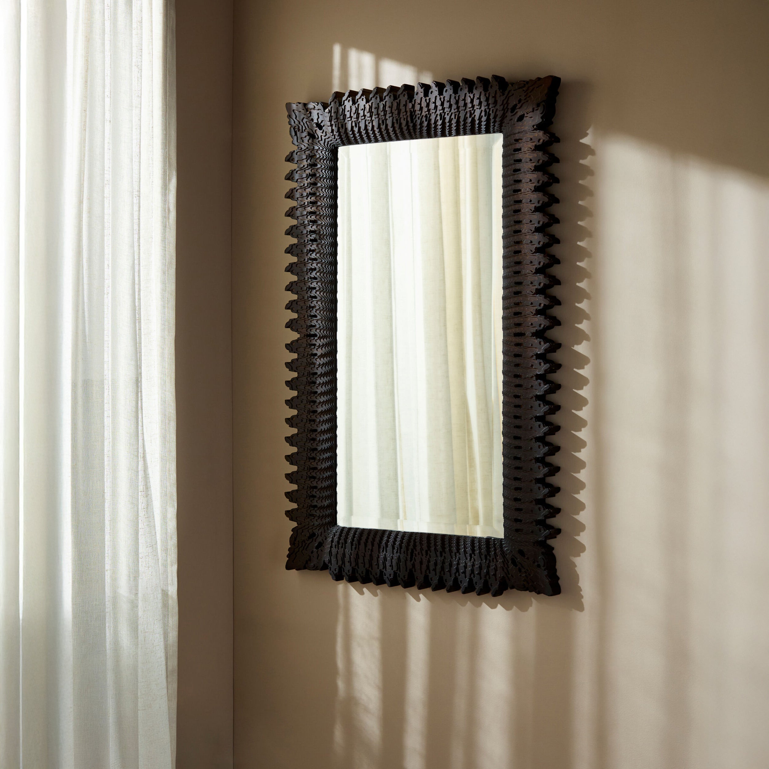 Cassian Accent Mirror in a beige room at Addison West