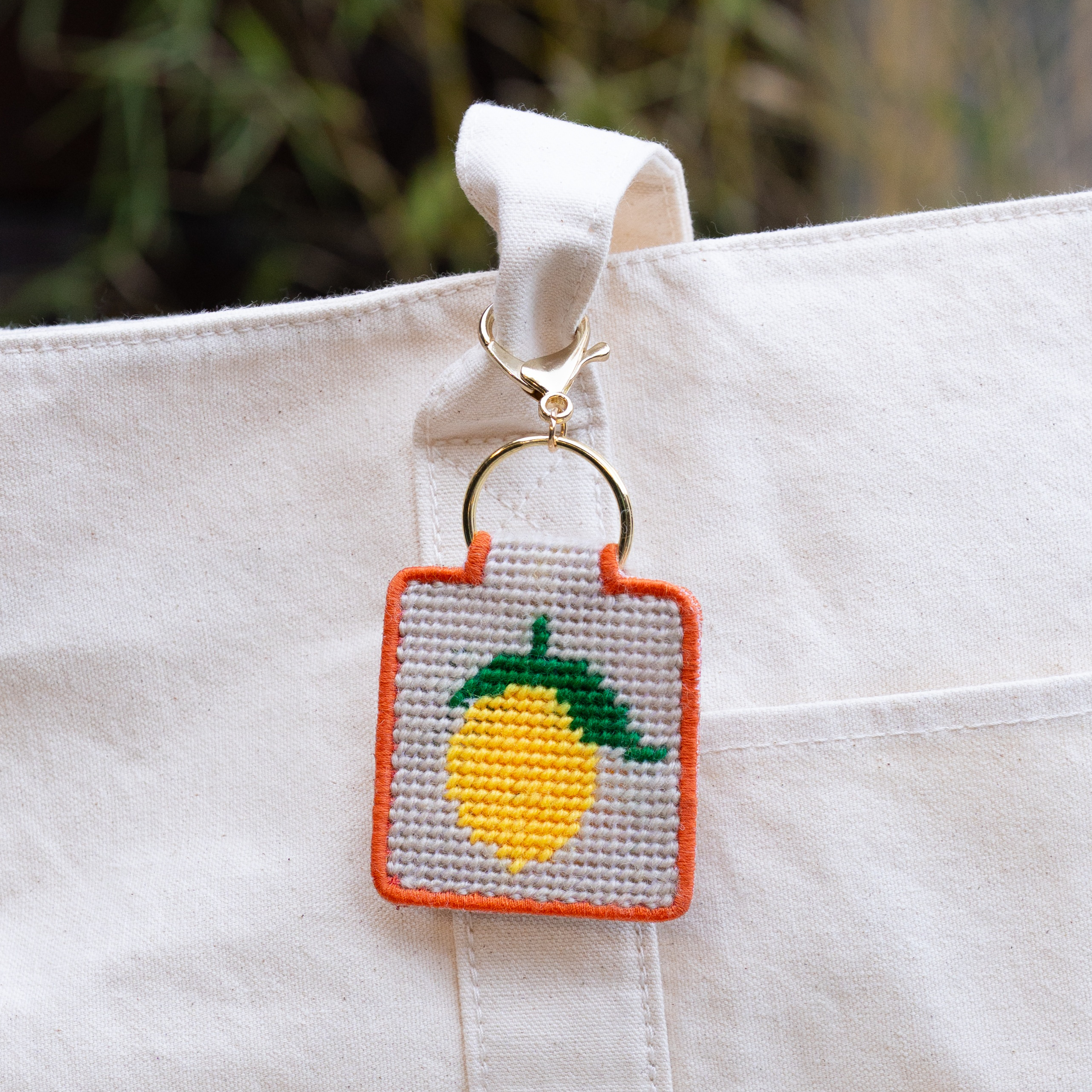 Lemon Needlepoint Keychain Kit on a white background at Addison West