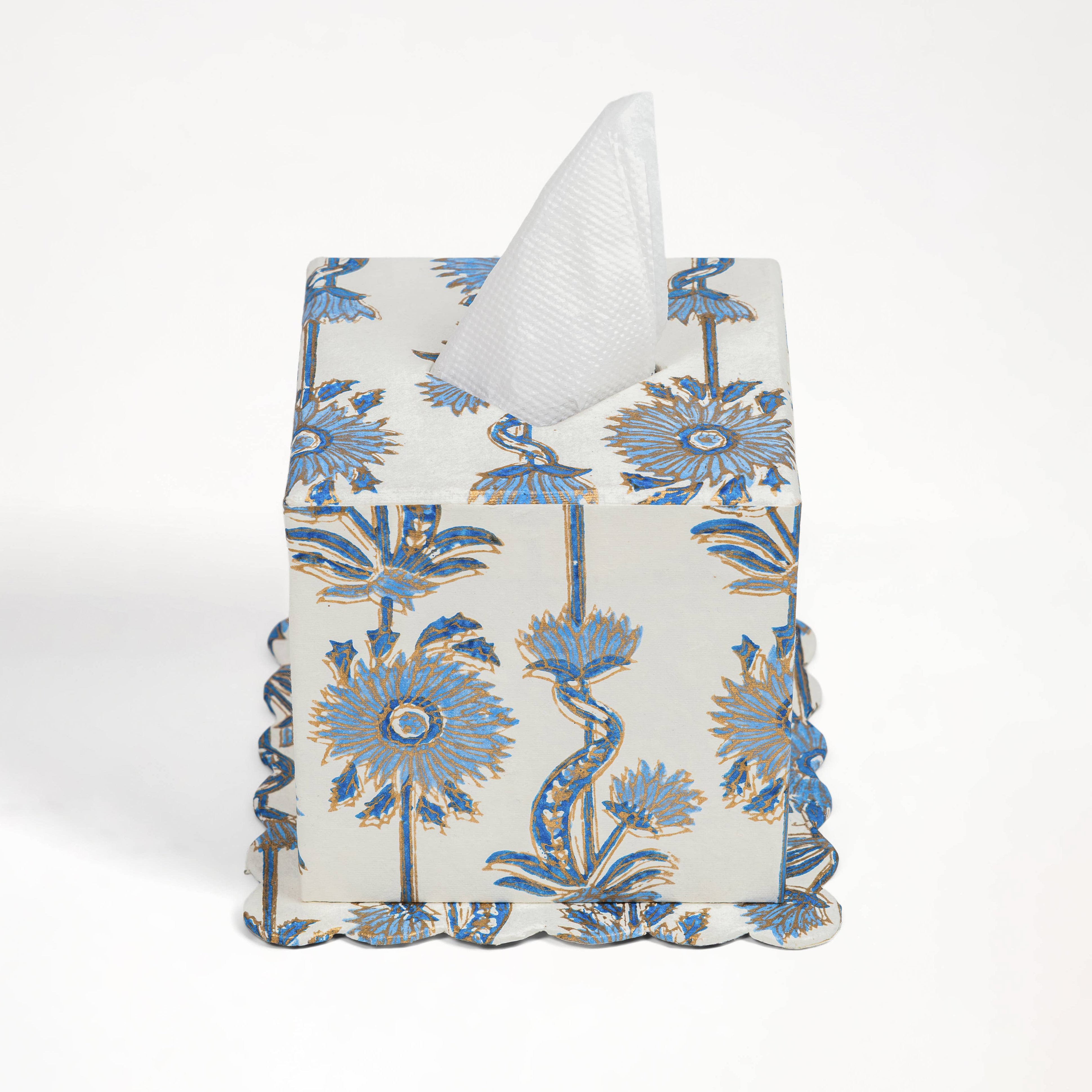 Floral Vines Tissue Box Cover in Blue on a white background at Addison West