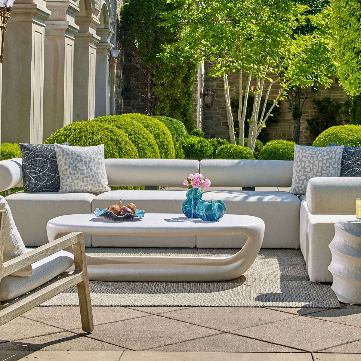 Lennox Indoor–Outdoor Coffee Table on a patio at Addison West