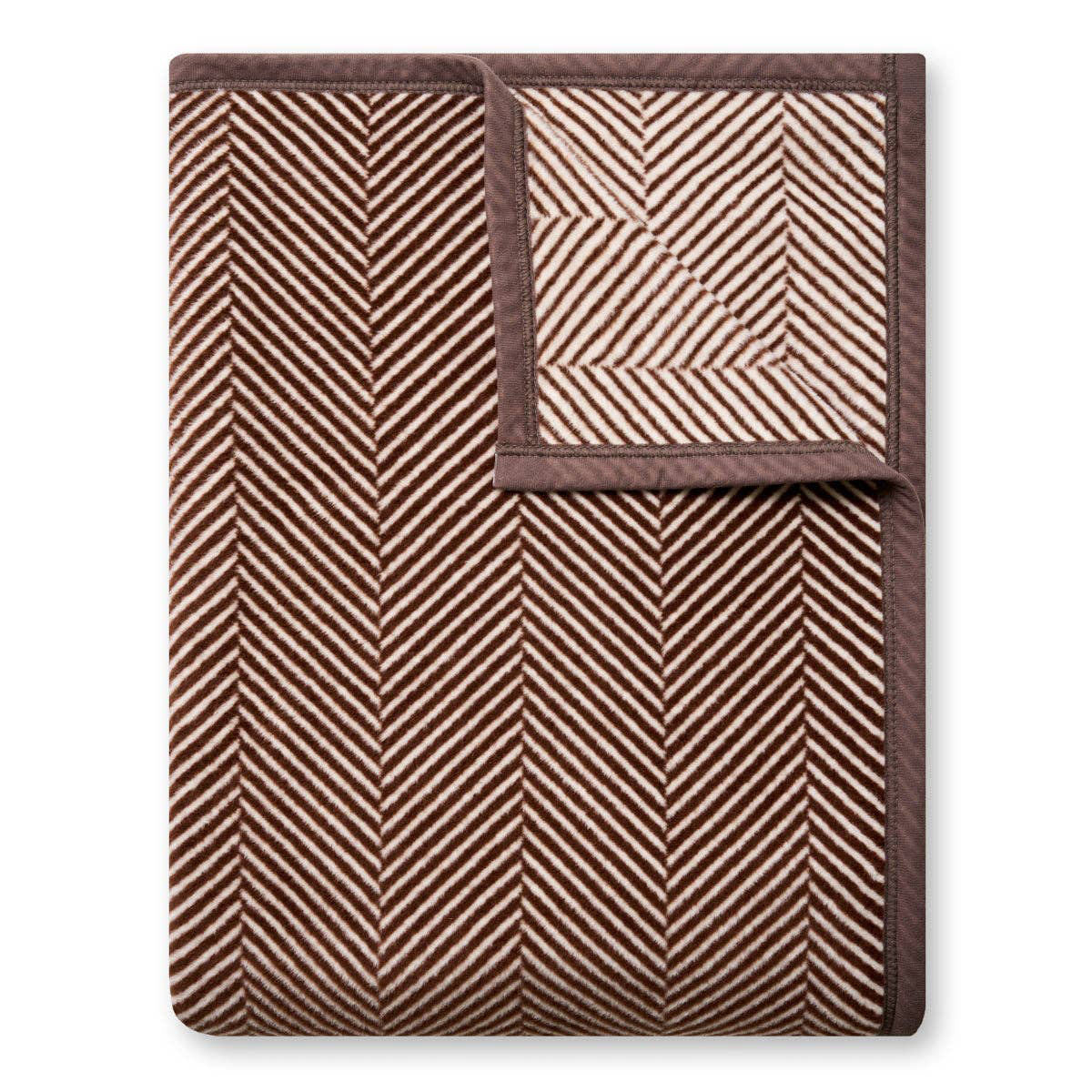 ChappyWrap Harborview Herringbone Blanket in Chocolate on a white background at Addison West