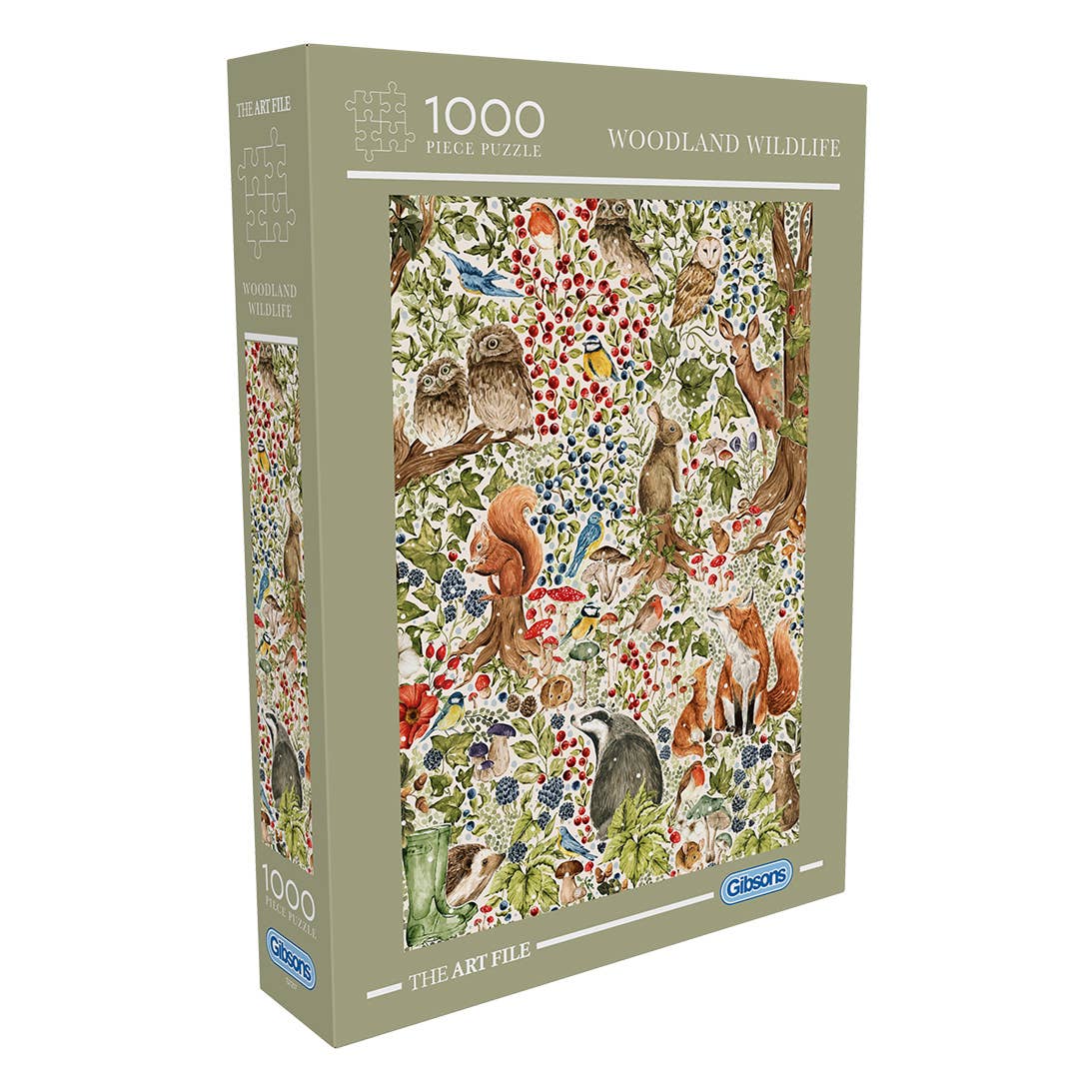 Jigsaw puzzle box with woodland wildlife design on a white background