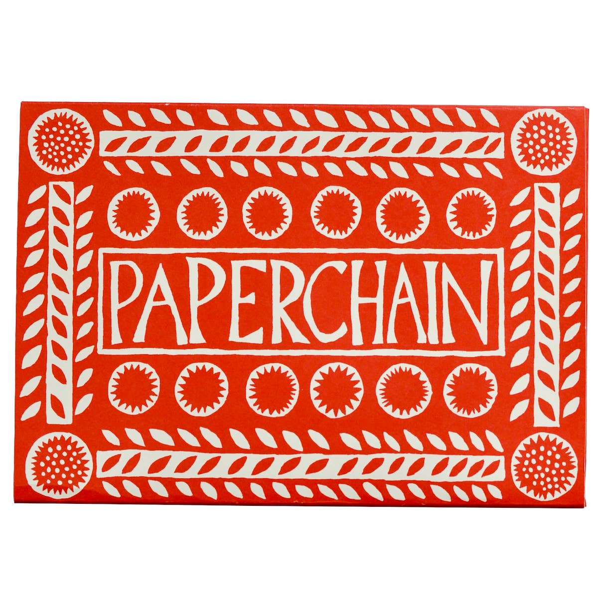 Red and white decorative envelope with 'PAPERCHAIN' text on a white background