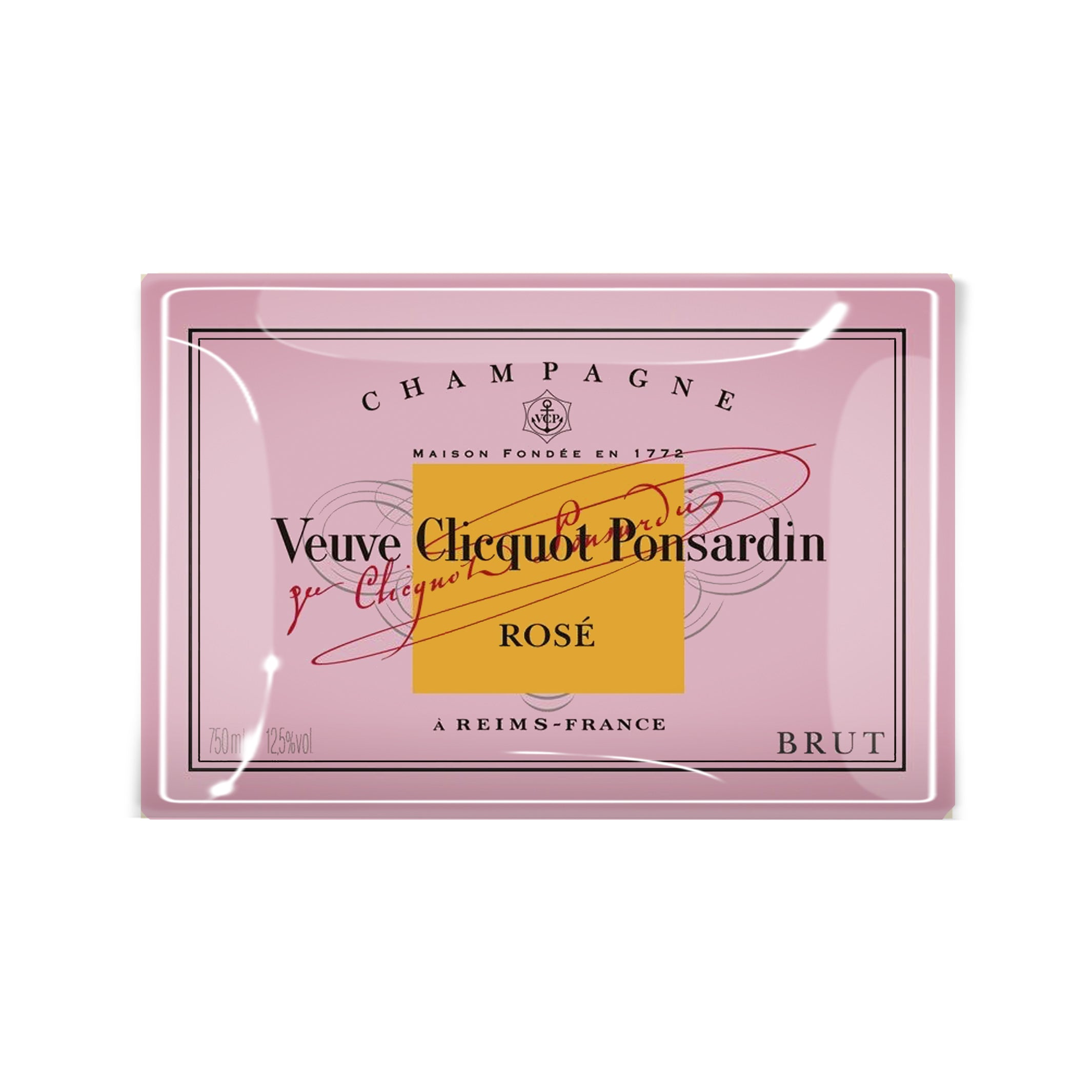 Veuve Clicquot Rose Decoupage Glass Tray on a white background at Addison West