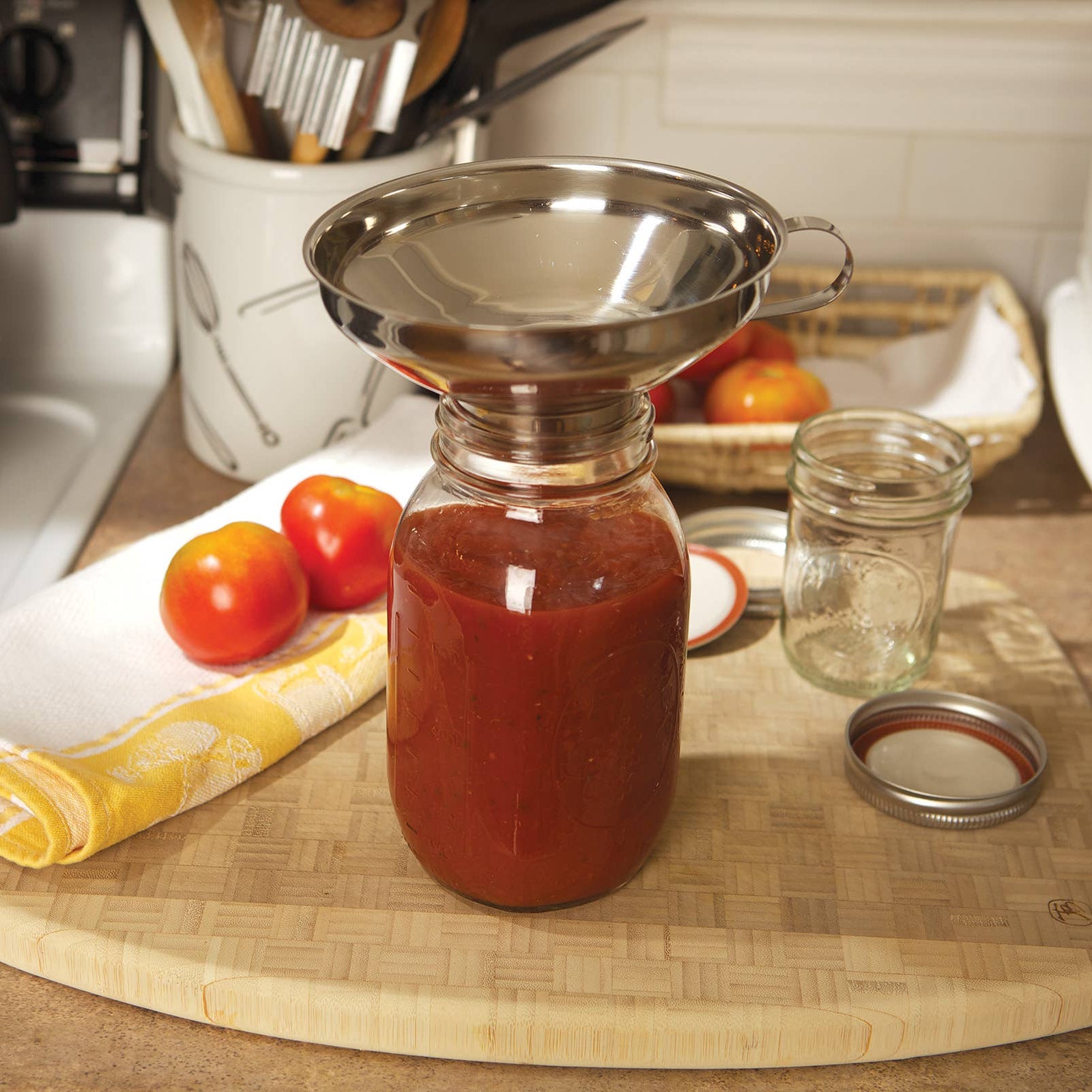 Stainless Steel Canning Funnel on a kitchen counter at Addison West