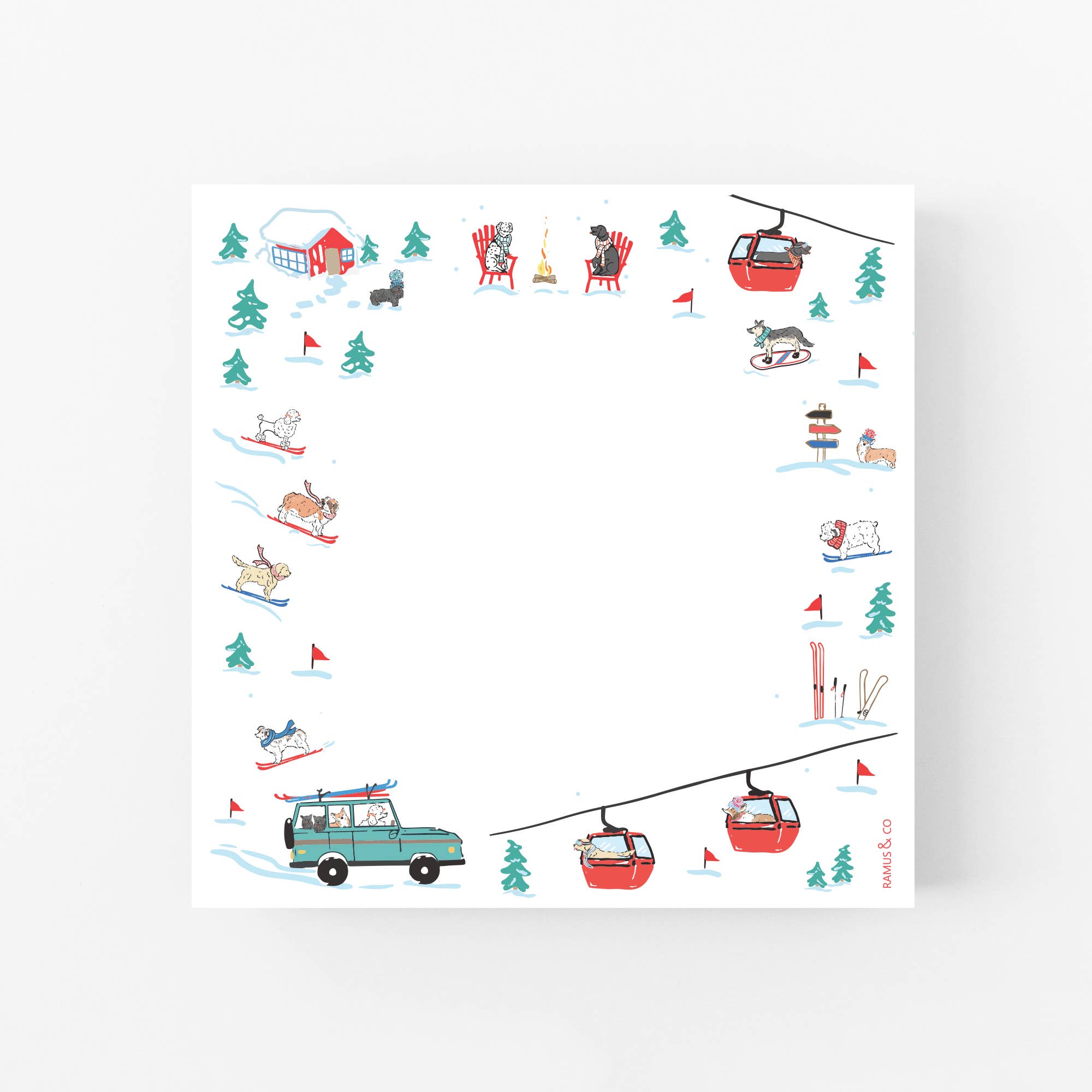 notepad with pattern of a ski dogs on a white background