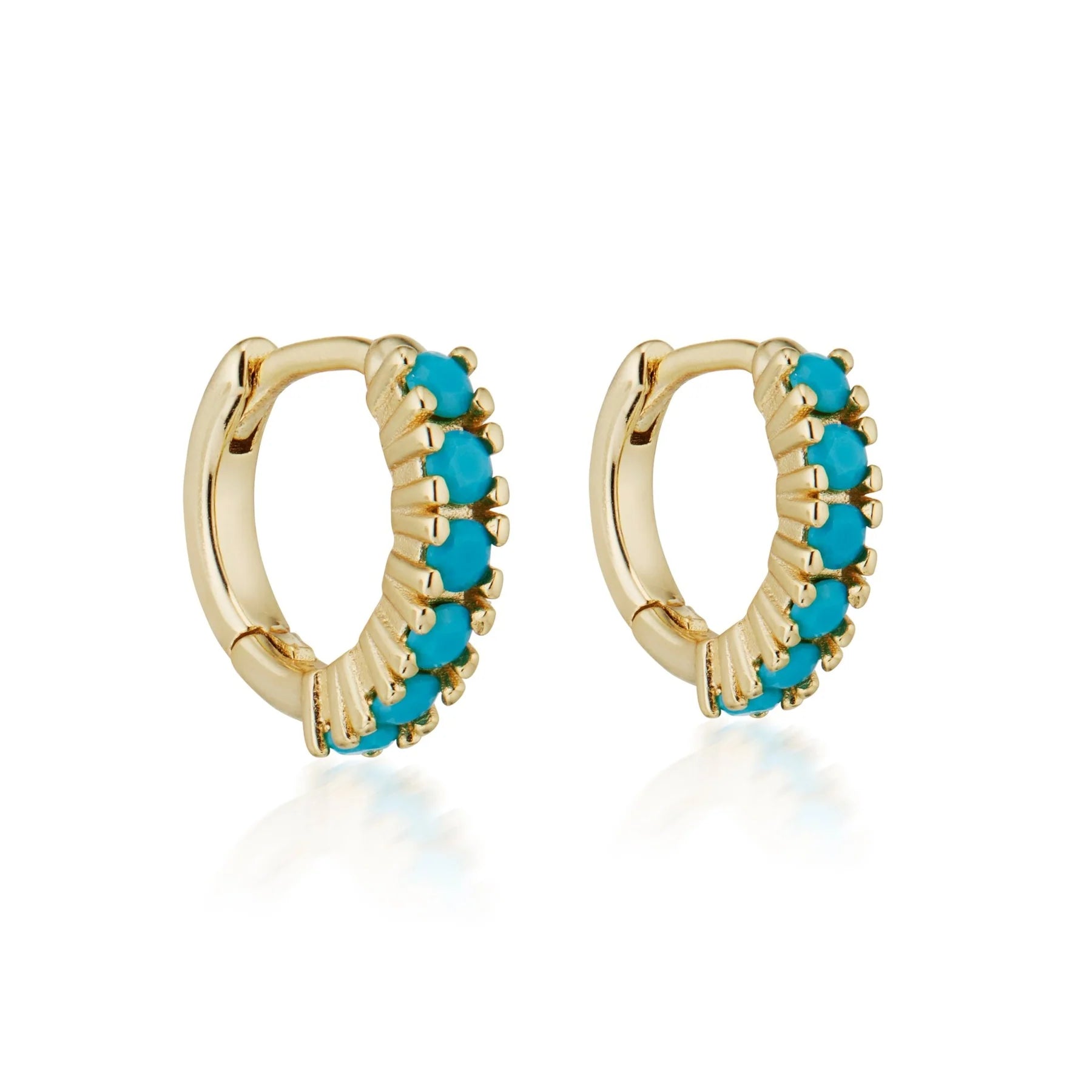 Elena Turquoise Huggies in Gold on a white background at Addison West