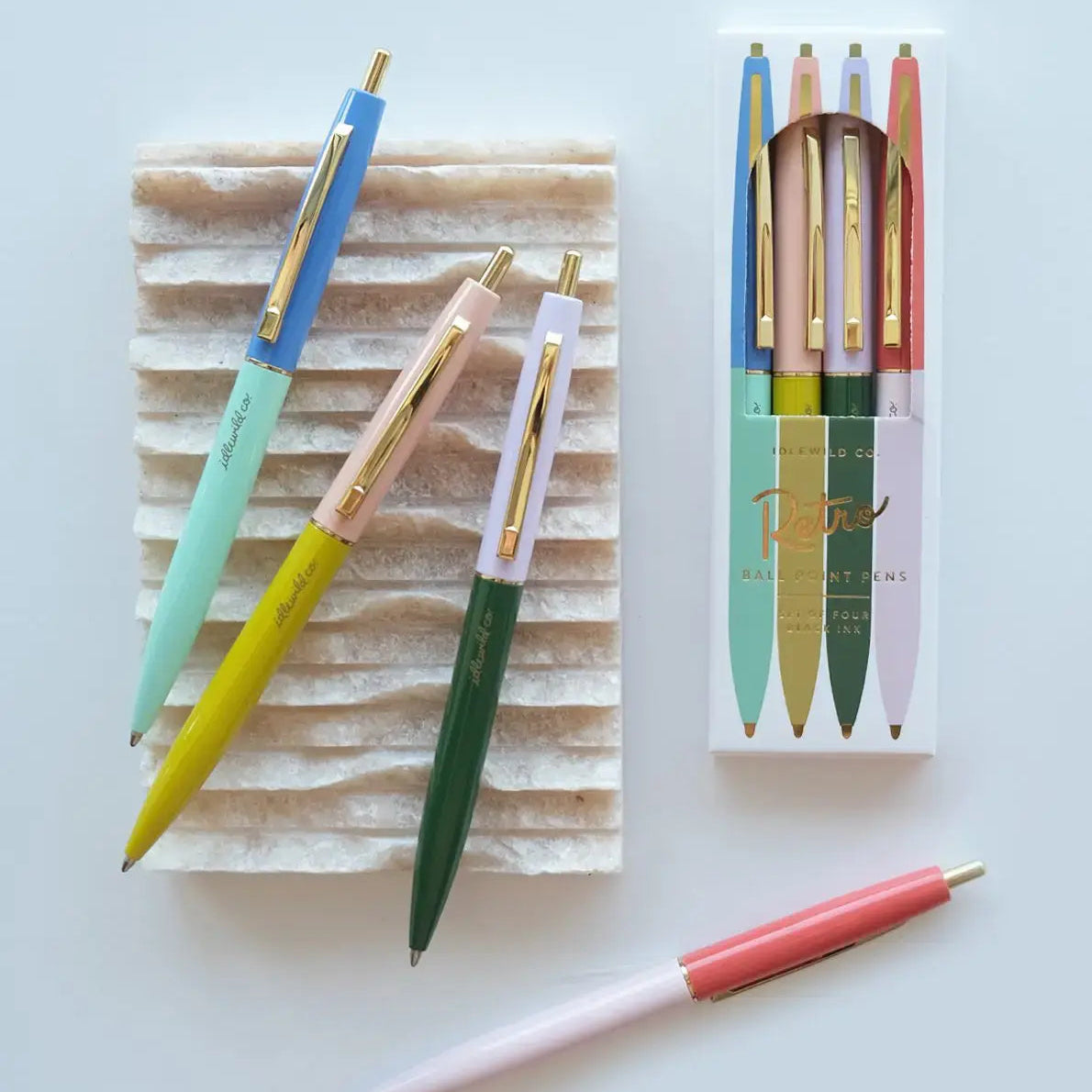 Rainbow Retro Pens, Set of 4 on a white background at Addison West