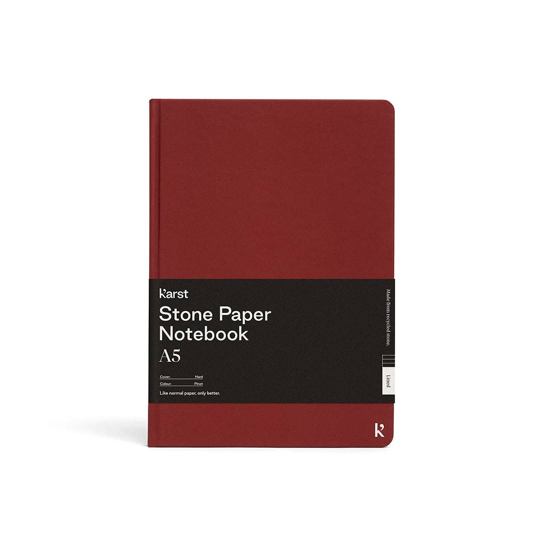 Karst A5 Hardcover Lined Notebook in Pinot on a white background at Addison West
