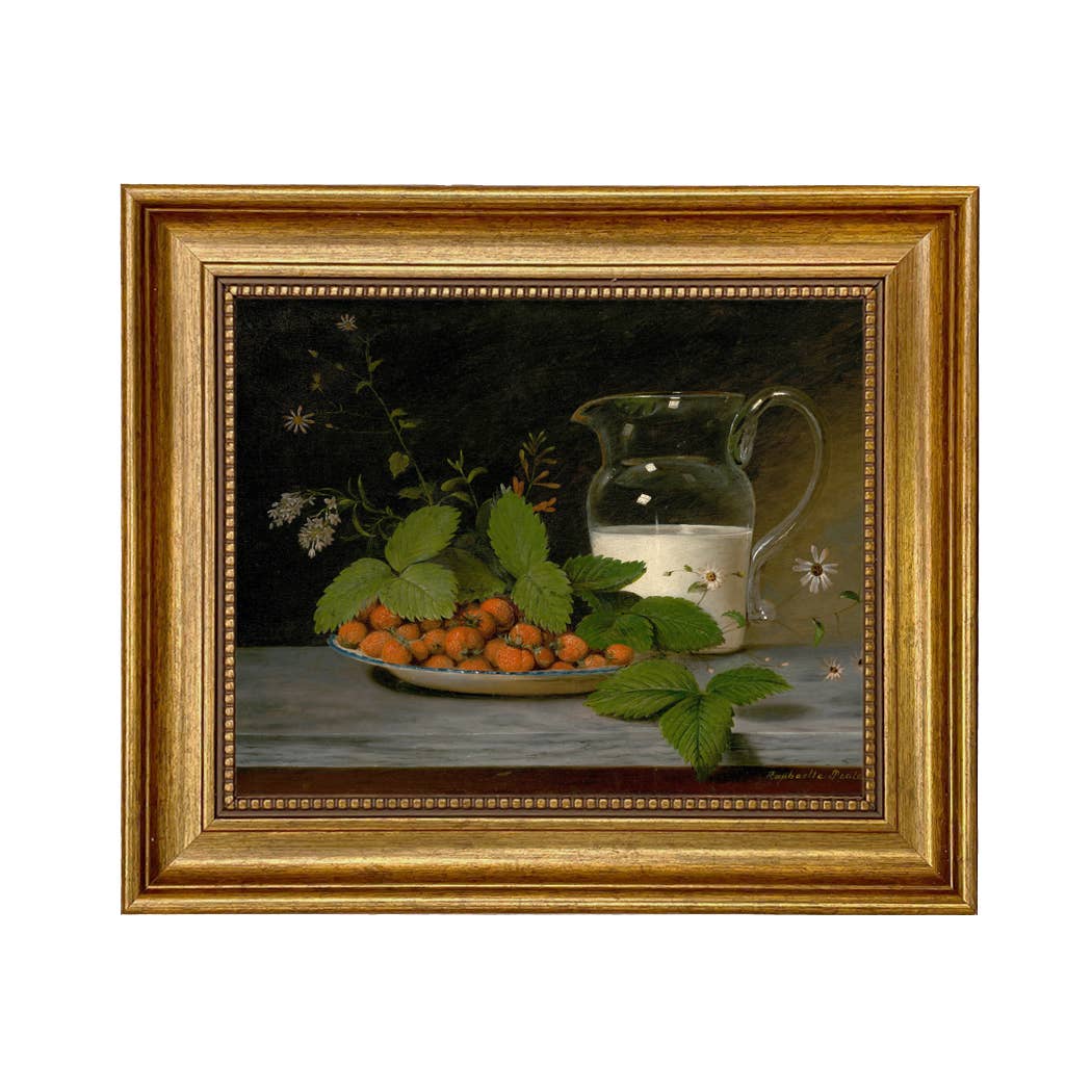 Vintage Strawberries and Cream Still Life by Raphaelle Peale on a white background at Addison West