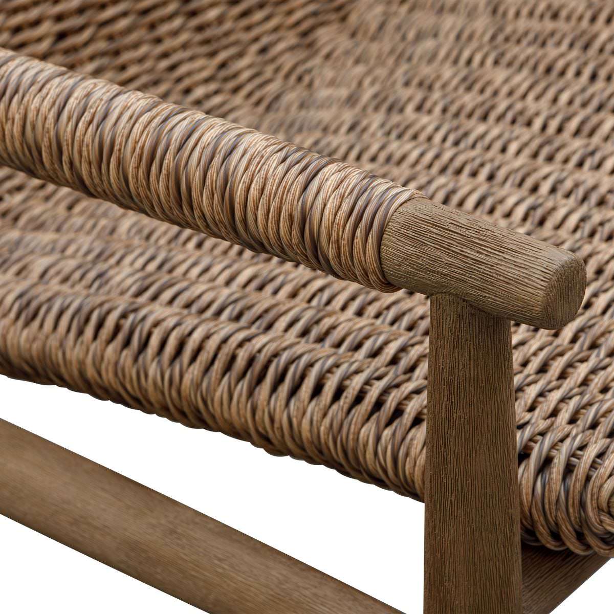 Close up of Sutter Outdoor Dining Chair on a patio at Addison West